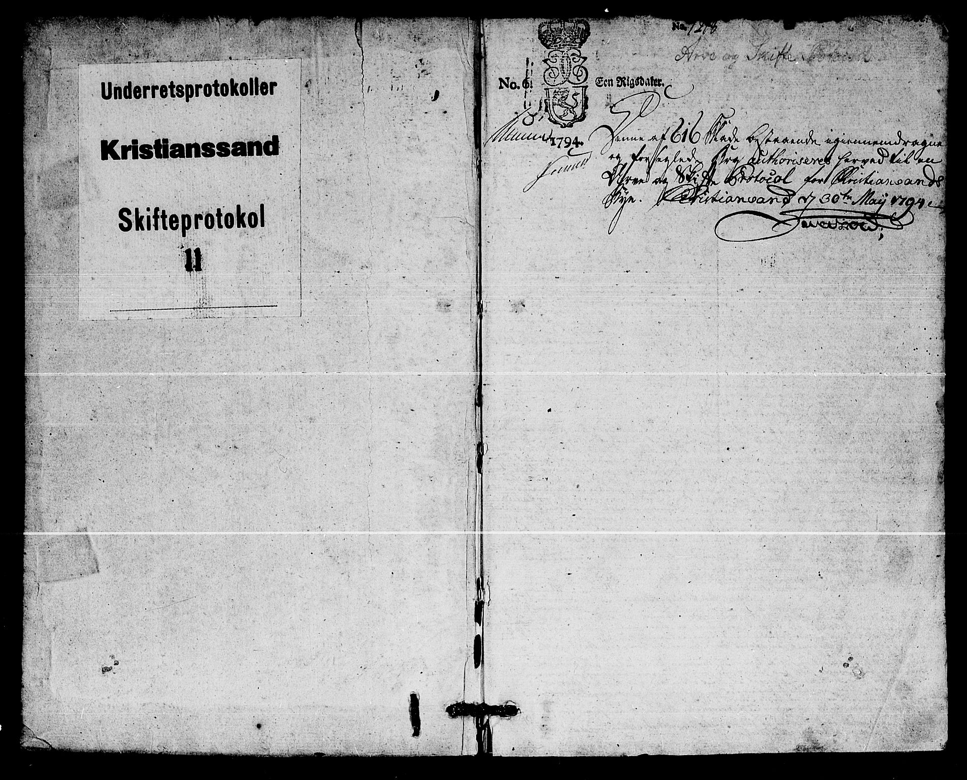 Kristiansand byrett, SAK/1223-0001/H/Hc/L0015: Skifteprotokoll nr. 11, med register, 1794-1806, s. 0b-1a