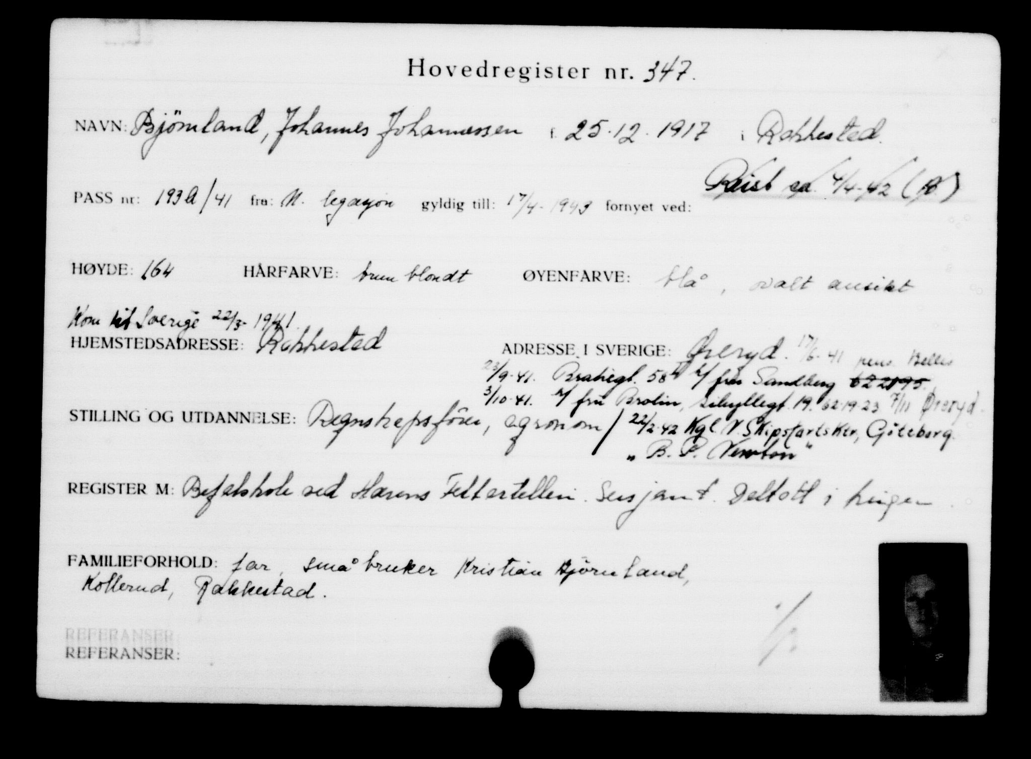 Utenriksstasjonene, Legasjonen i Stockholm, Flyktningkontoret, AV/RA-S-6753/V/Va/L0001: Kjesäterkartoteket, flyktninger med registreringsnr. 1-1000, 1940-1945, s. 550