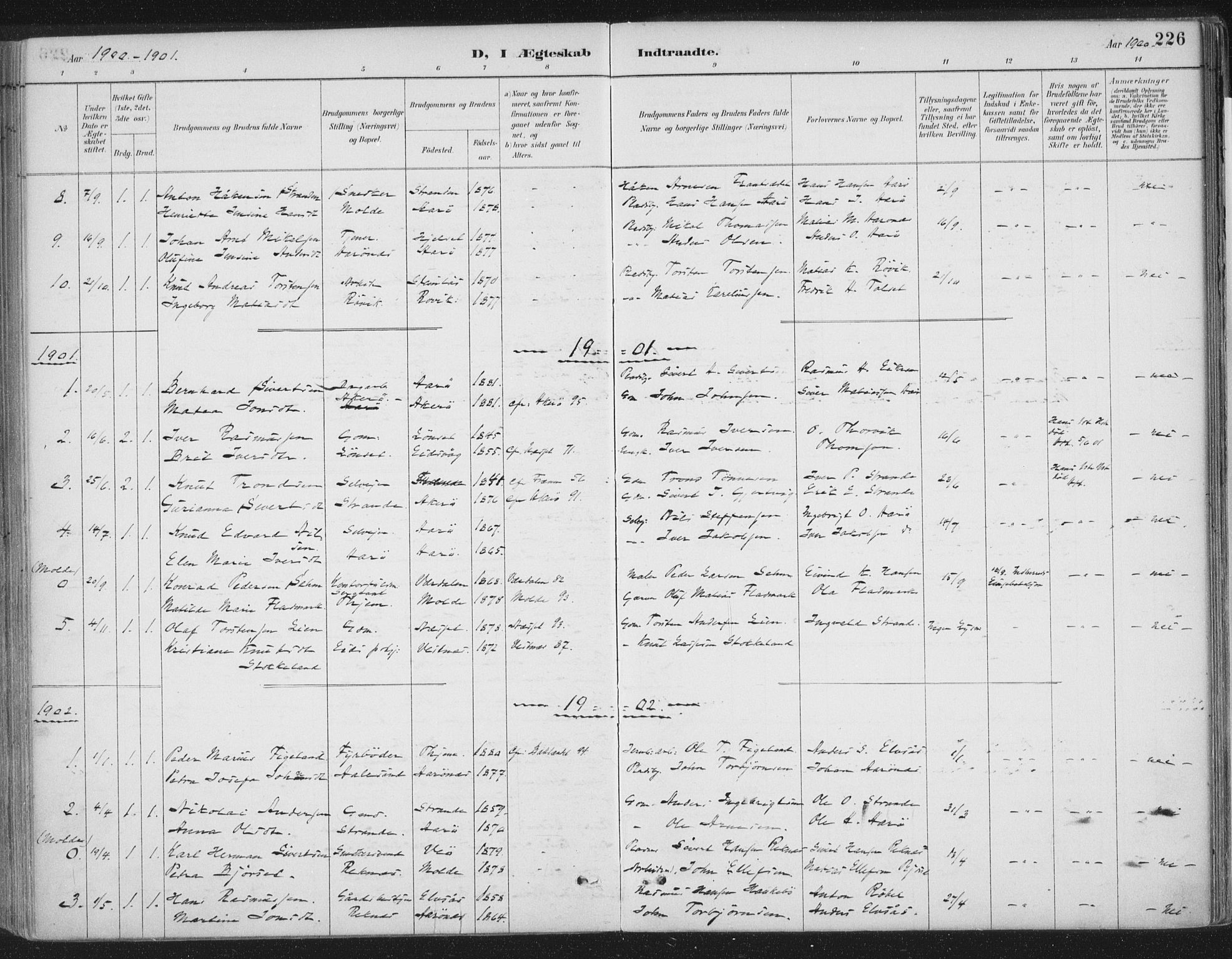 Ministerialprotokoller, klokkerbøker og fødselsregistre - Møre og Romsdal, SAT/A-1454/555/L0658: Ministerialbok nr. 555A09, 1887-1917, s. 226