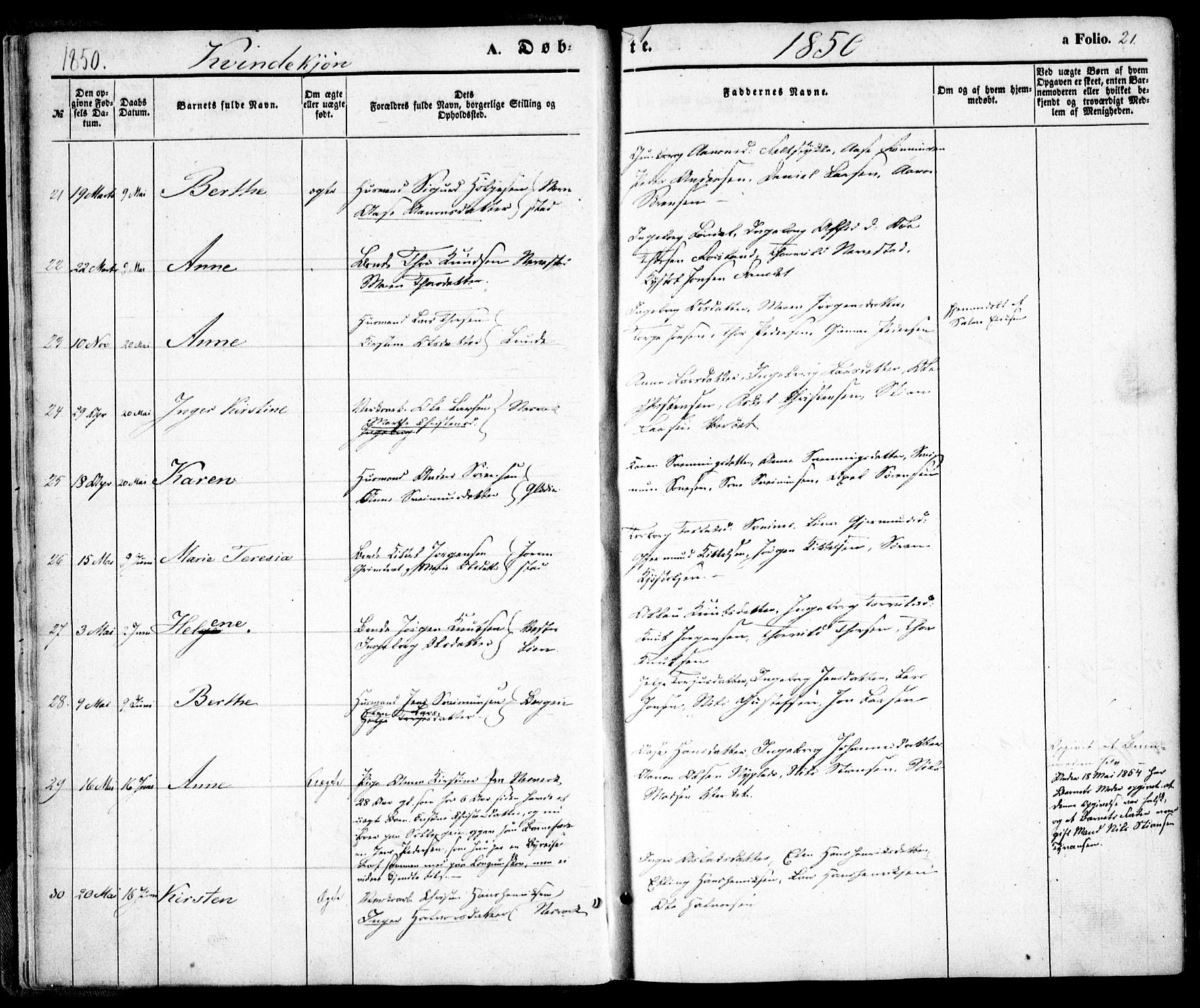 Holt sokneprestkontor, AV/SAK-1111-0021/F/Fa/L0008: Ministerialbok nr. A 8, 1849-1860, s. 21