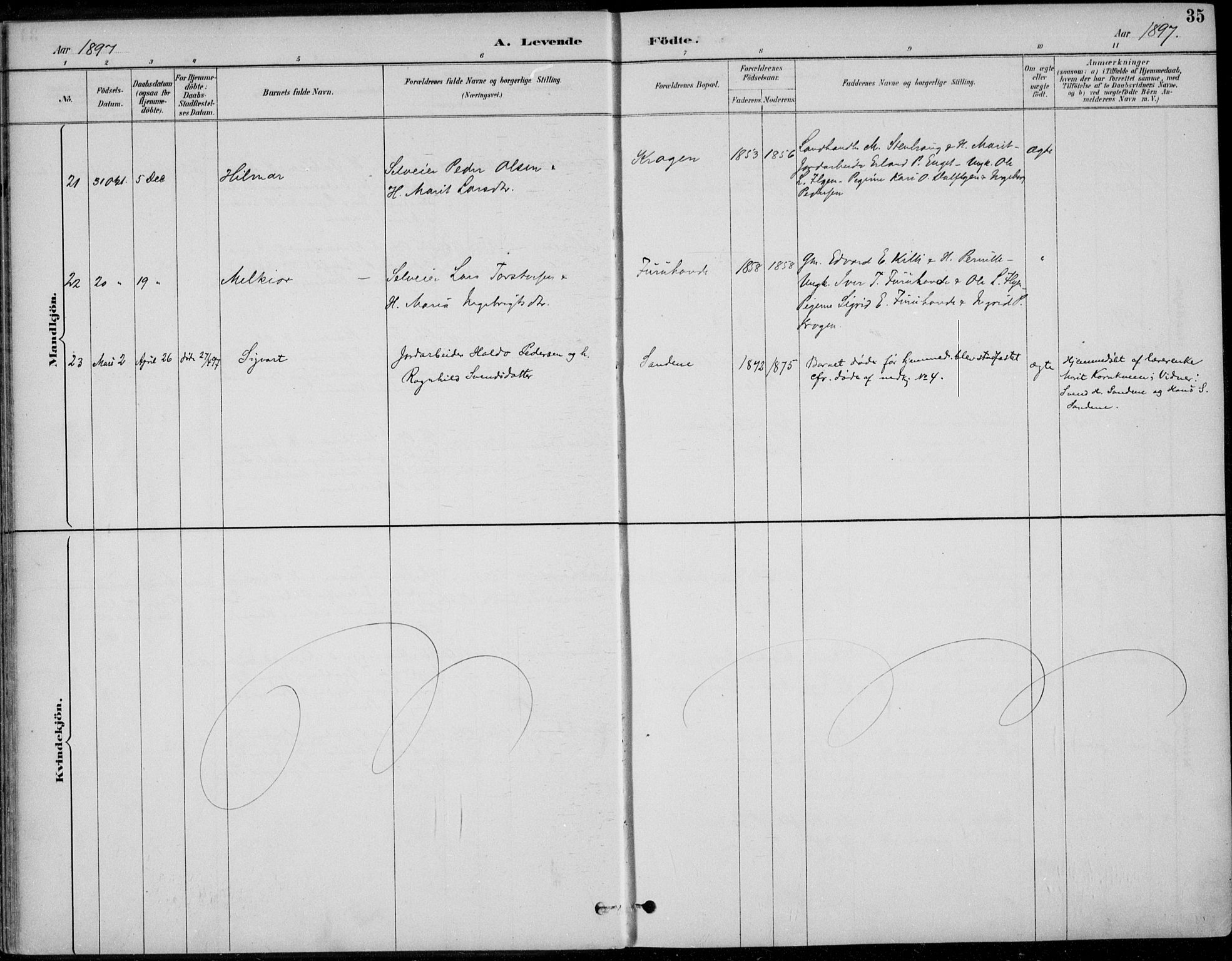 Alvdal prestekontor, SAH/PREST-060/H/Ha/Haa/L0003: Ministerialbok nr. 3, 1886-1912, s. 35