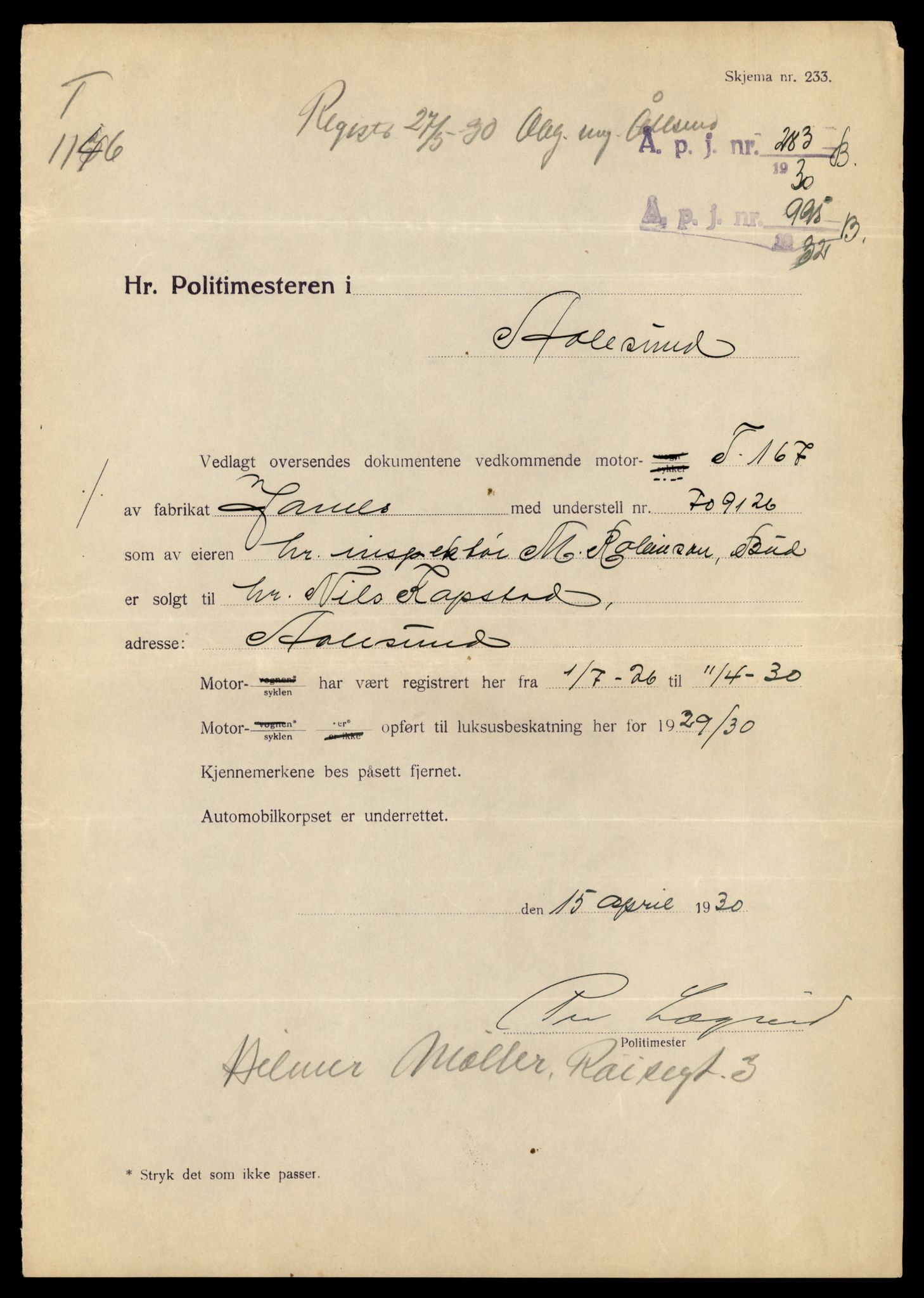Møre og Romsdal vegkontor - Ålesund trafikkstasjon, AV/SAT-A-4099/F/Fe/L0026: Registreringskort for kjøretøy T 11046 - T 11160, 1927-1998, s. 2745