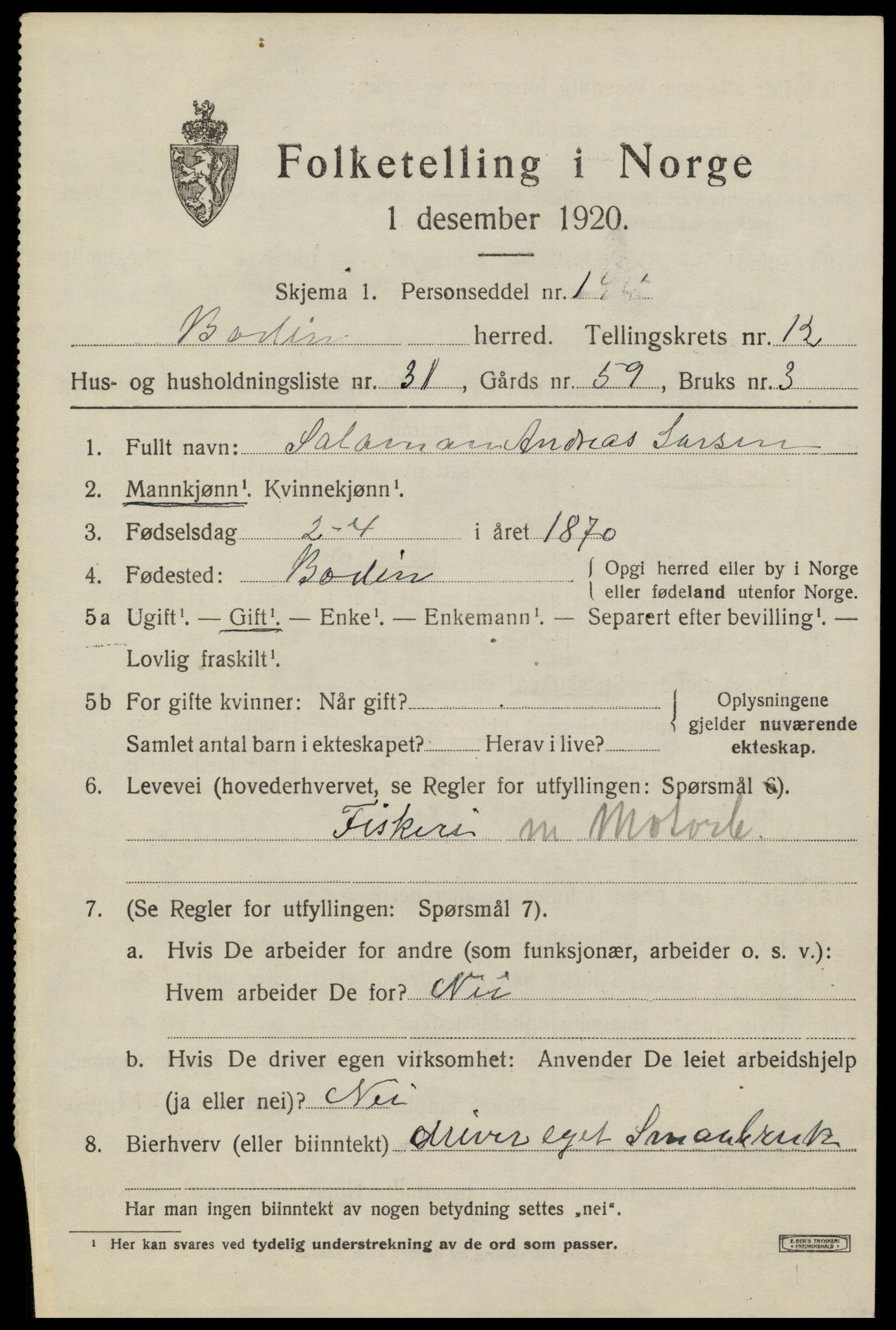 SAT, Folketelling 1920 for 1843 Bodin herred, 1920, s. 8822