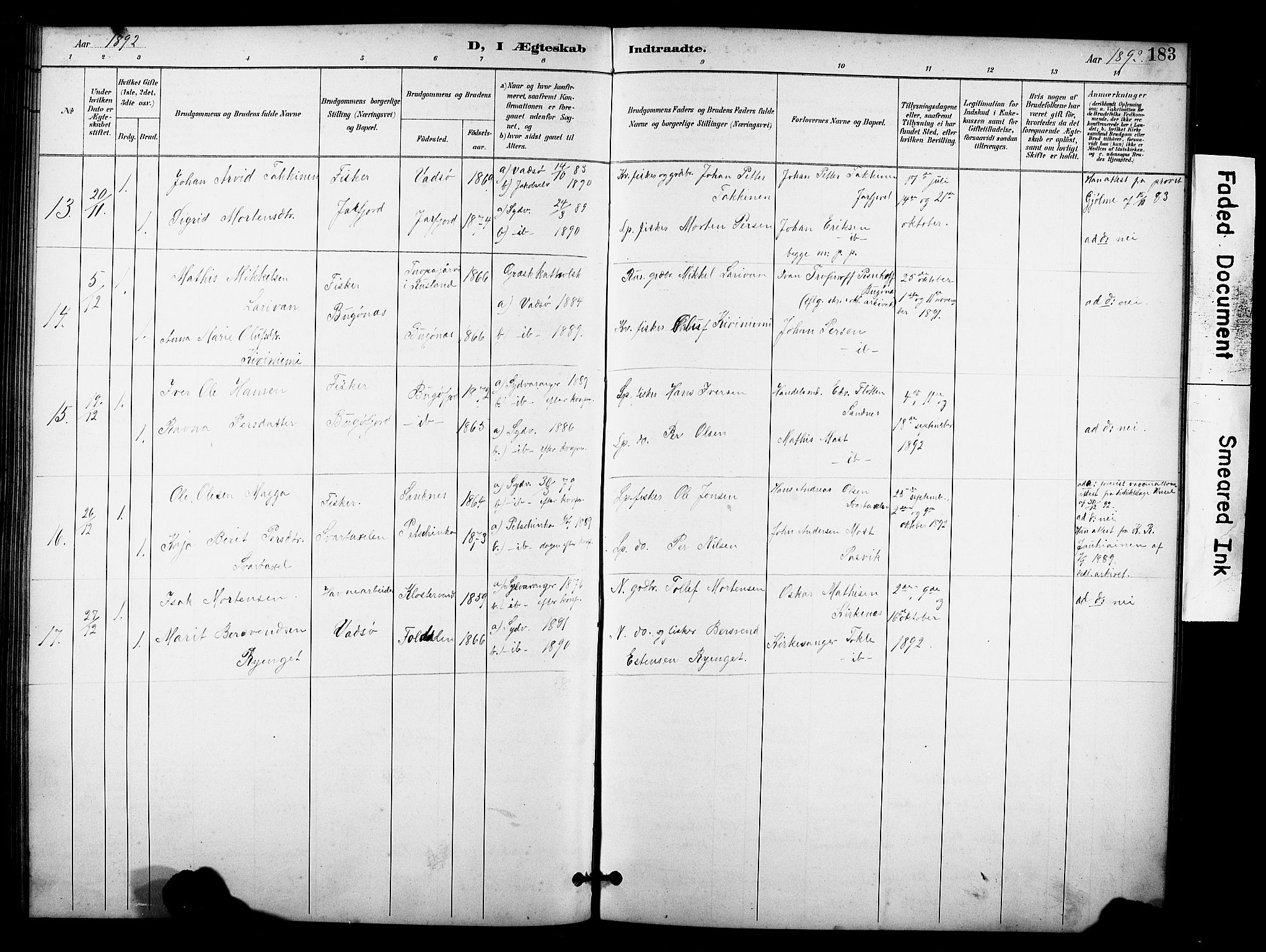 Sør-Varanger sokneprestkontor, AV/SATØ-S-1331/H/Hb/L0004klokker: Klokkerbok nr. 4, 1891-1912, s. 183
