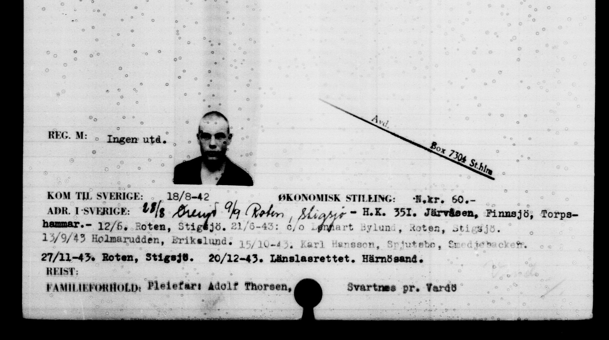 Utenriksstasjonene, Legasjonen i Stockholm, Flyktningkontoret, AV/RA-S-6753/V/Va/L0005: Kjesäterkartoteket, flyktning nr. 6600-9417, 1940-1945, s. 115