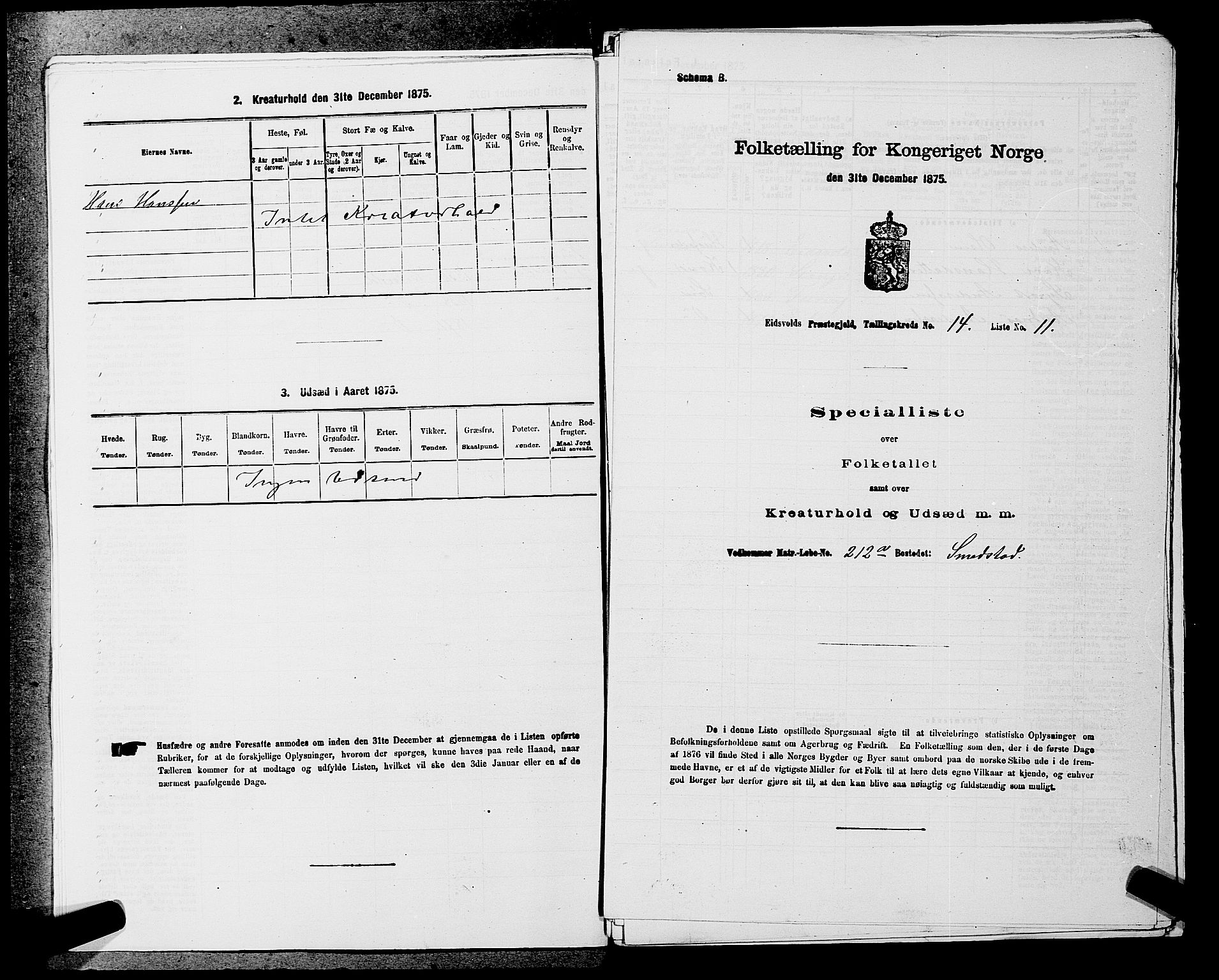 RA, Folketelling 1875 for 0237P Eidsvoll prestegjeld, 1875, s. 2292