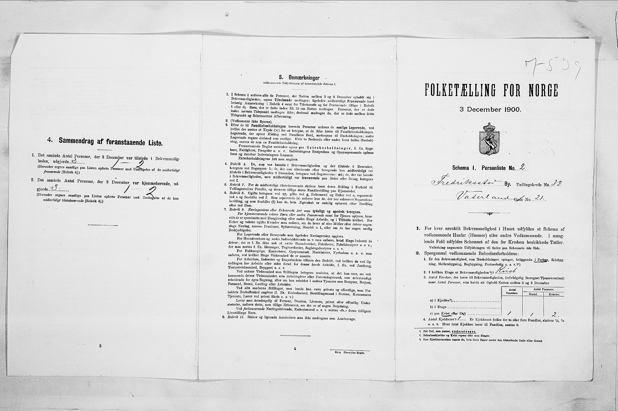 SAO, Folketelling 1900 for 0103 Fredrikstad kjøpstad, 1900