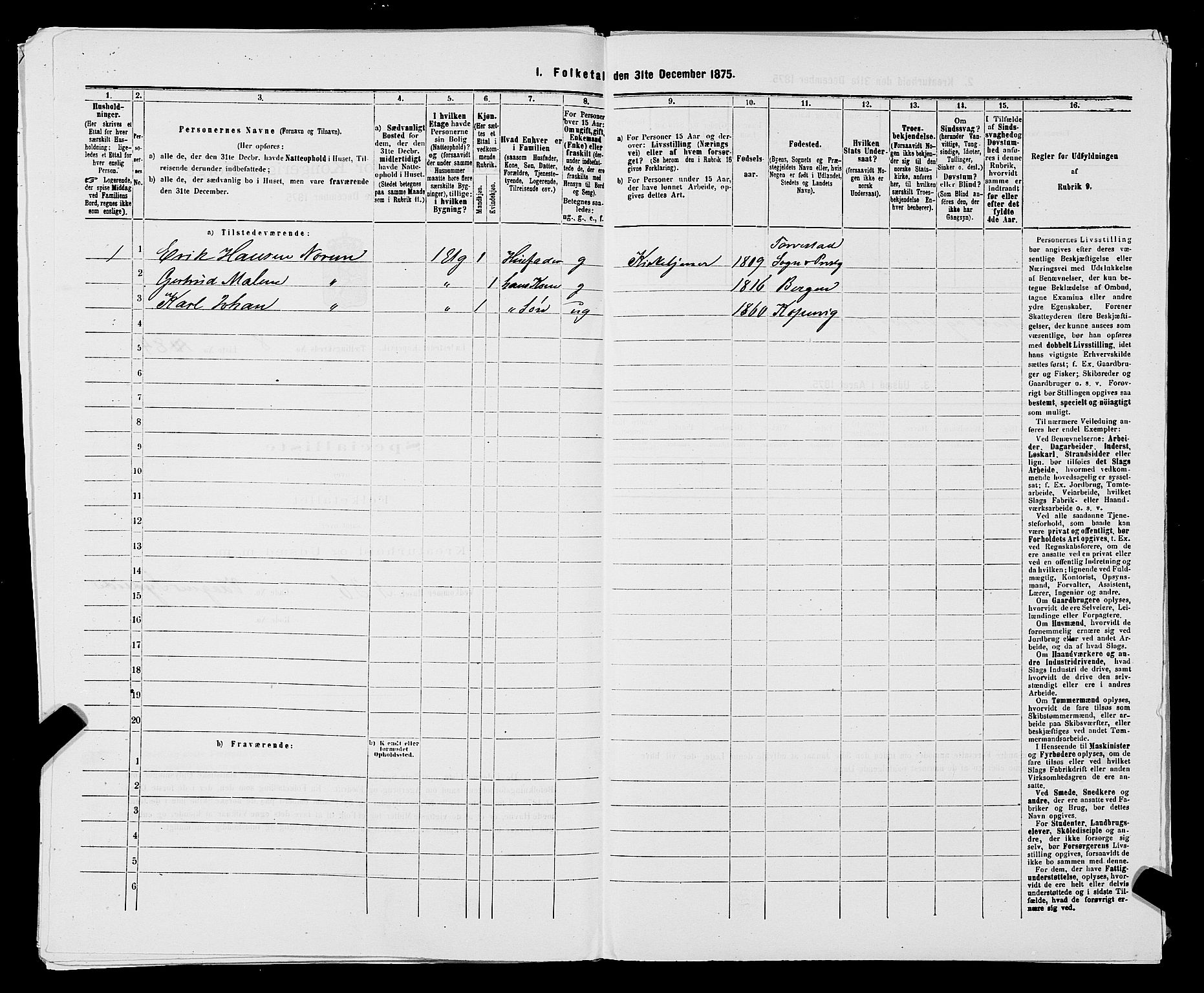 SAST, Folketelling 1875 for 1105B Avaldsnes prestegjeld, Kopervik ladested, 1875, s. 168