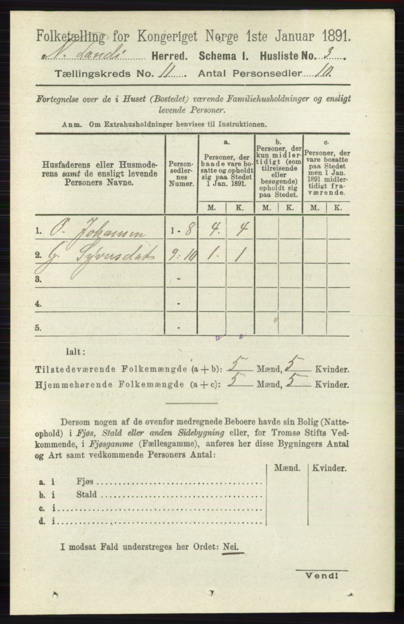 RA, Folketelling 1891 for 0538 Nordre Land herred, 1891, s. 3003