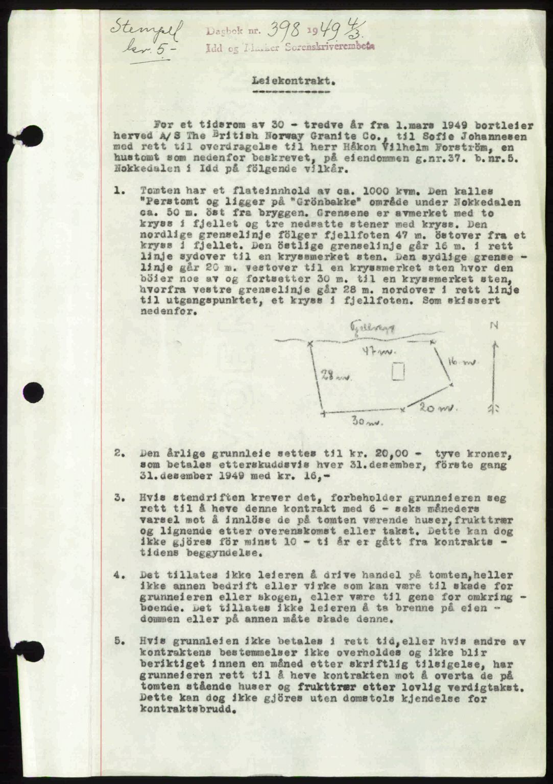 Idd og Marker sorenskriveri, SAO/A-10283/G/Gb/Gbb/L0011: Pantebok nr. A11, 1948-1949, Dagboknr: 398/1949