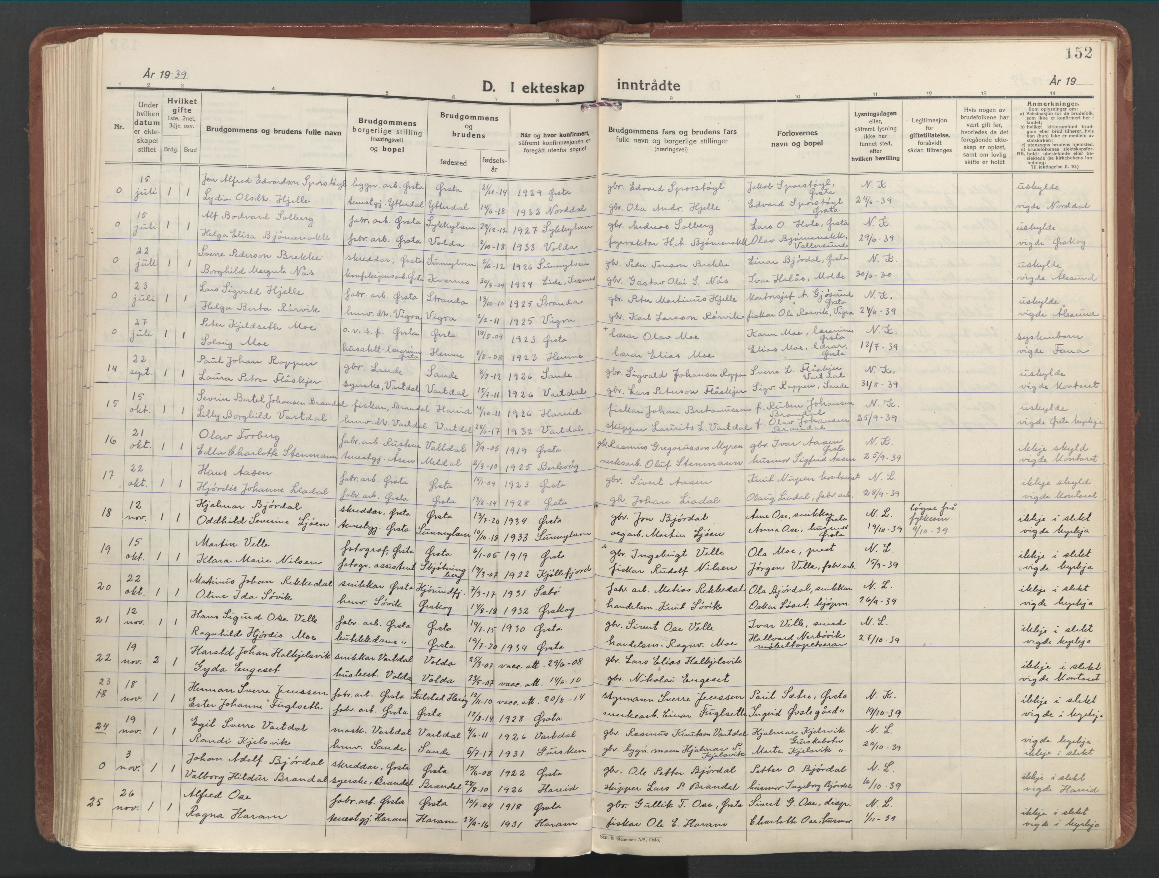 Ministerialprotokoller, klokkerbøker og fødselsregistre - Møre og Romsdal, AV/SAT-A-1454/513/L0181: Ministerialbok nr. 513A08, 1930-1943, s. 152