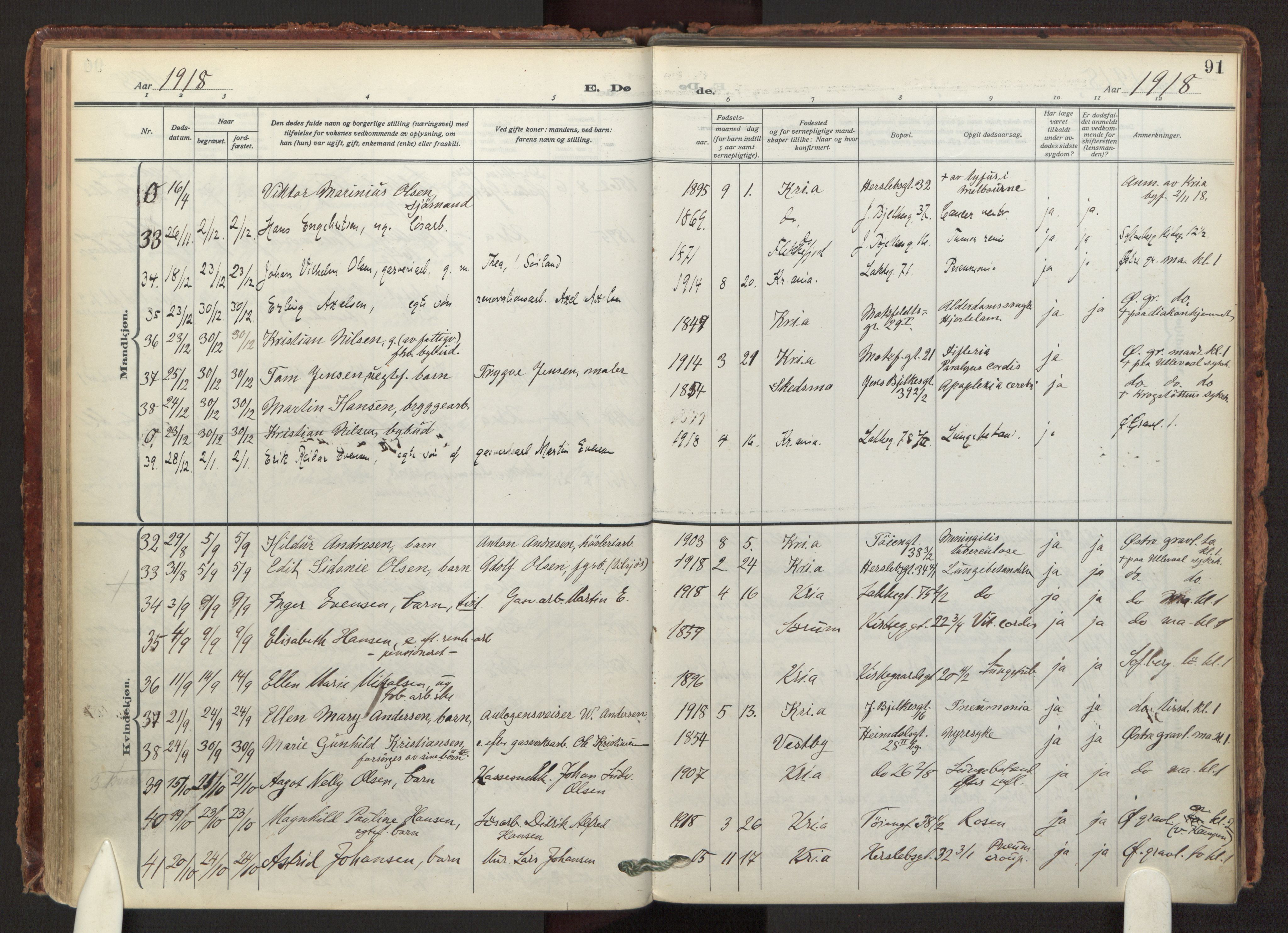 Tøyen prestekontor Kirkebøker, AV/SAO-A-10167a/F/Fa/L0003: Ministerialbok nr. I 3, 1917-1933, s. 91