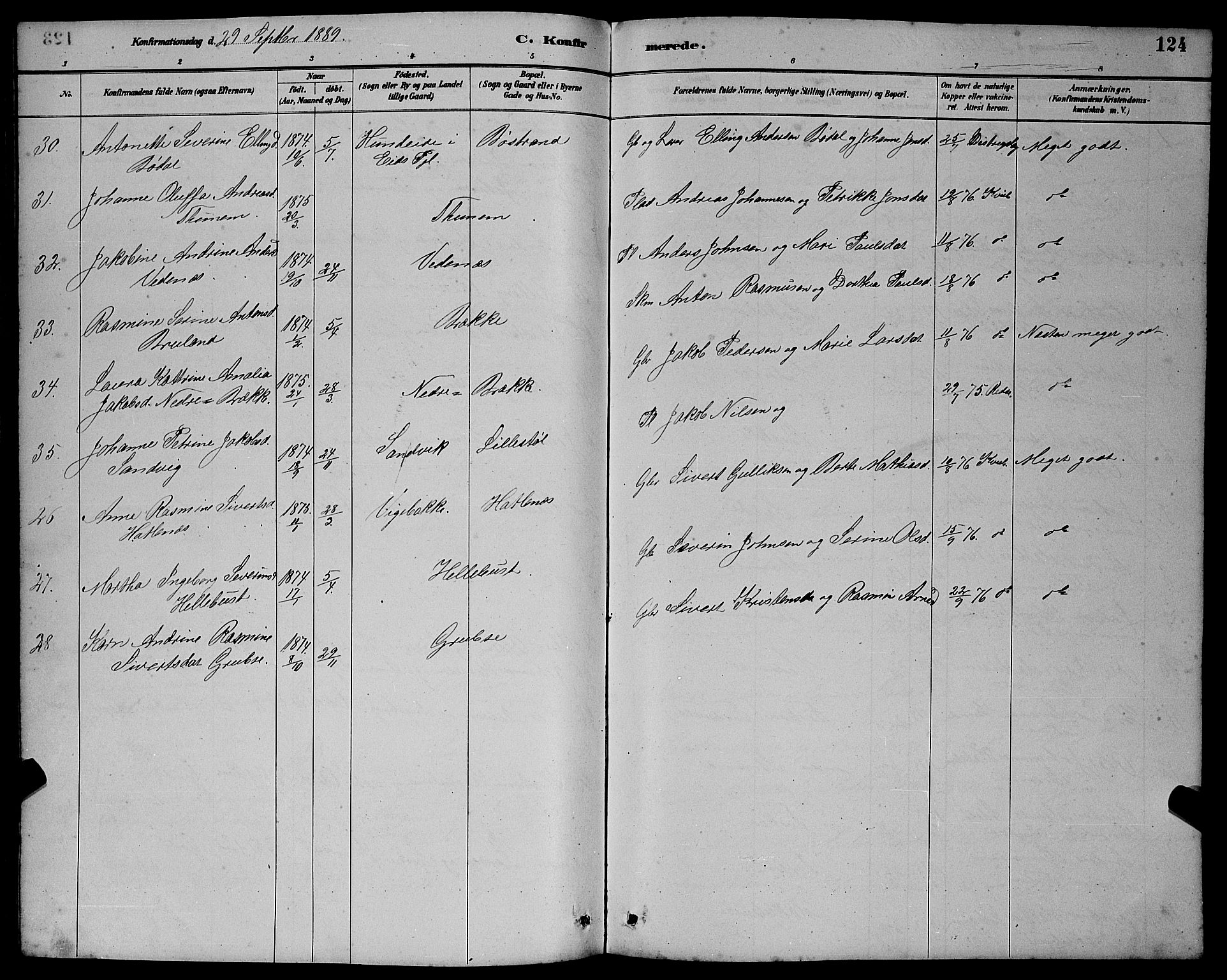 Ministerialprotokoller, klokkerbøker og fødselsregistre - Møre og Romsdal, AV/SAT-A-1454/501/L0017: Klokkerbok nr. 501C03, 1885-1901, s. 124