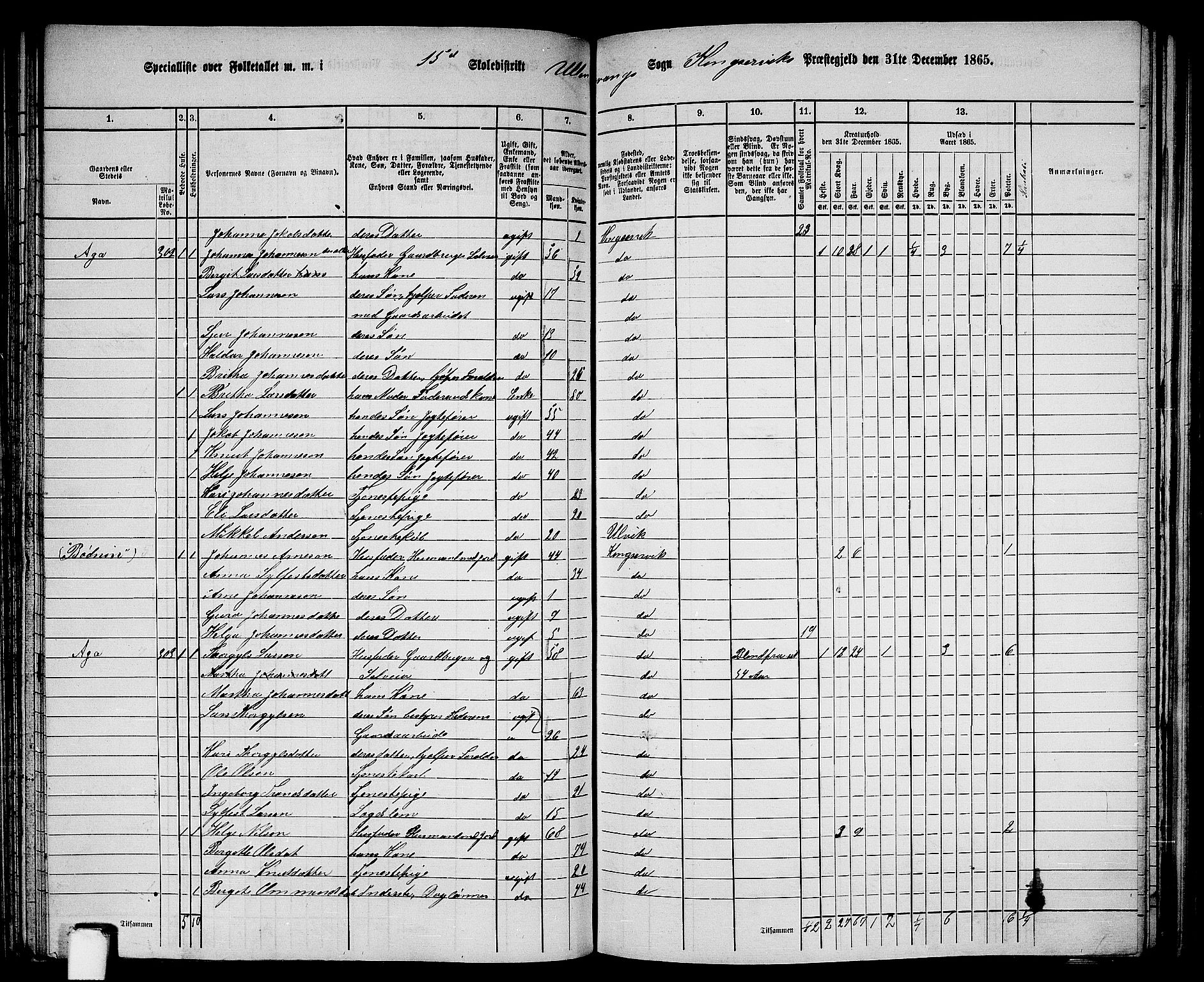 RA, Folketelling 1865 for 1230P Kinsarvik prestegjeld, 1865, s. 122