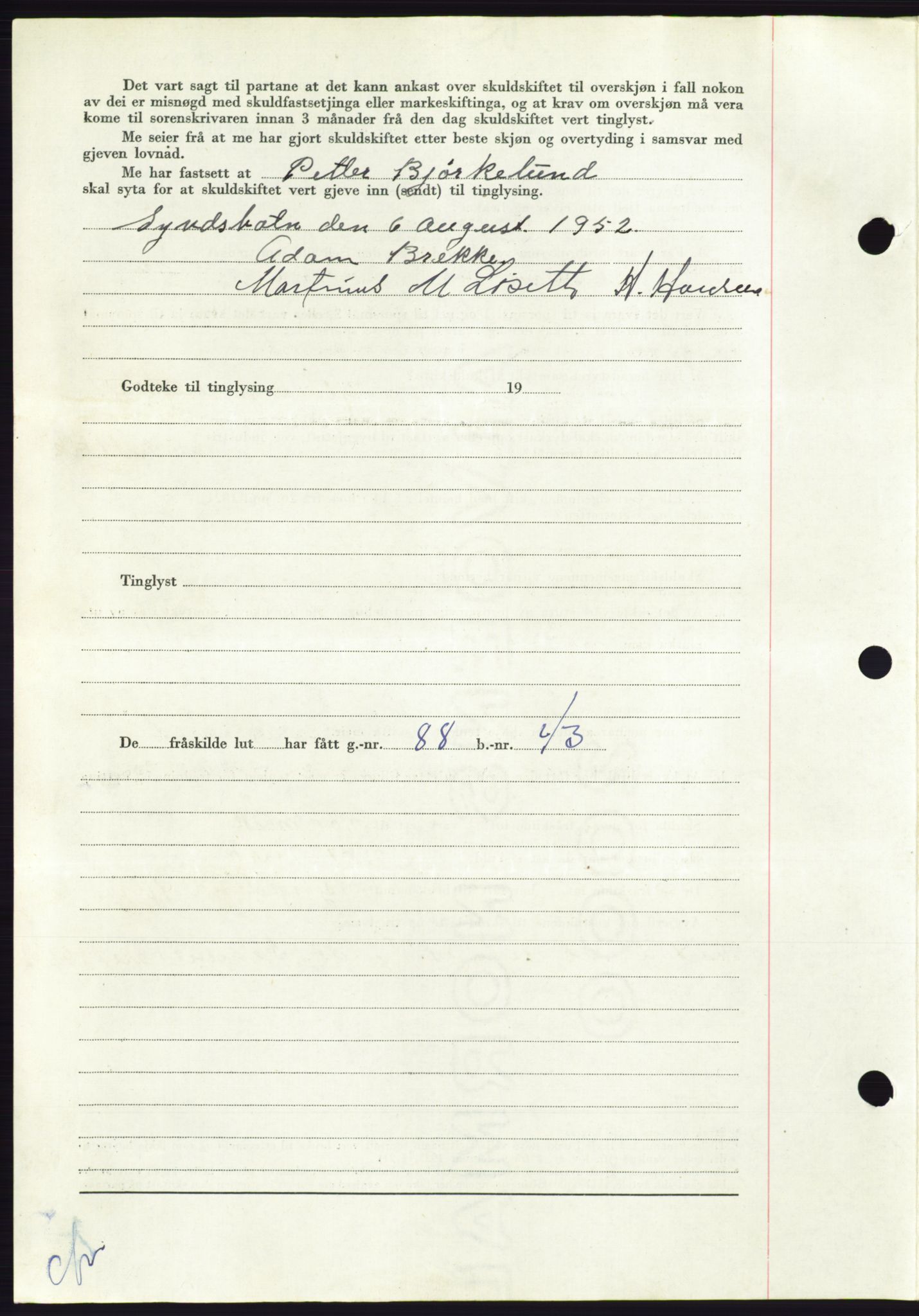 Søre Sunnmøre sorenskriveri, AV/SAT-A-4122/1/2/2C/L0092: Pantebok nr. 18A, 1952-1952, Dagboknr: 1606/1952