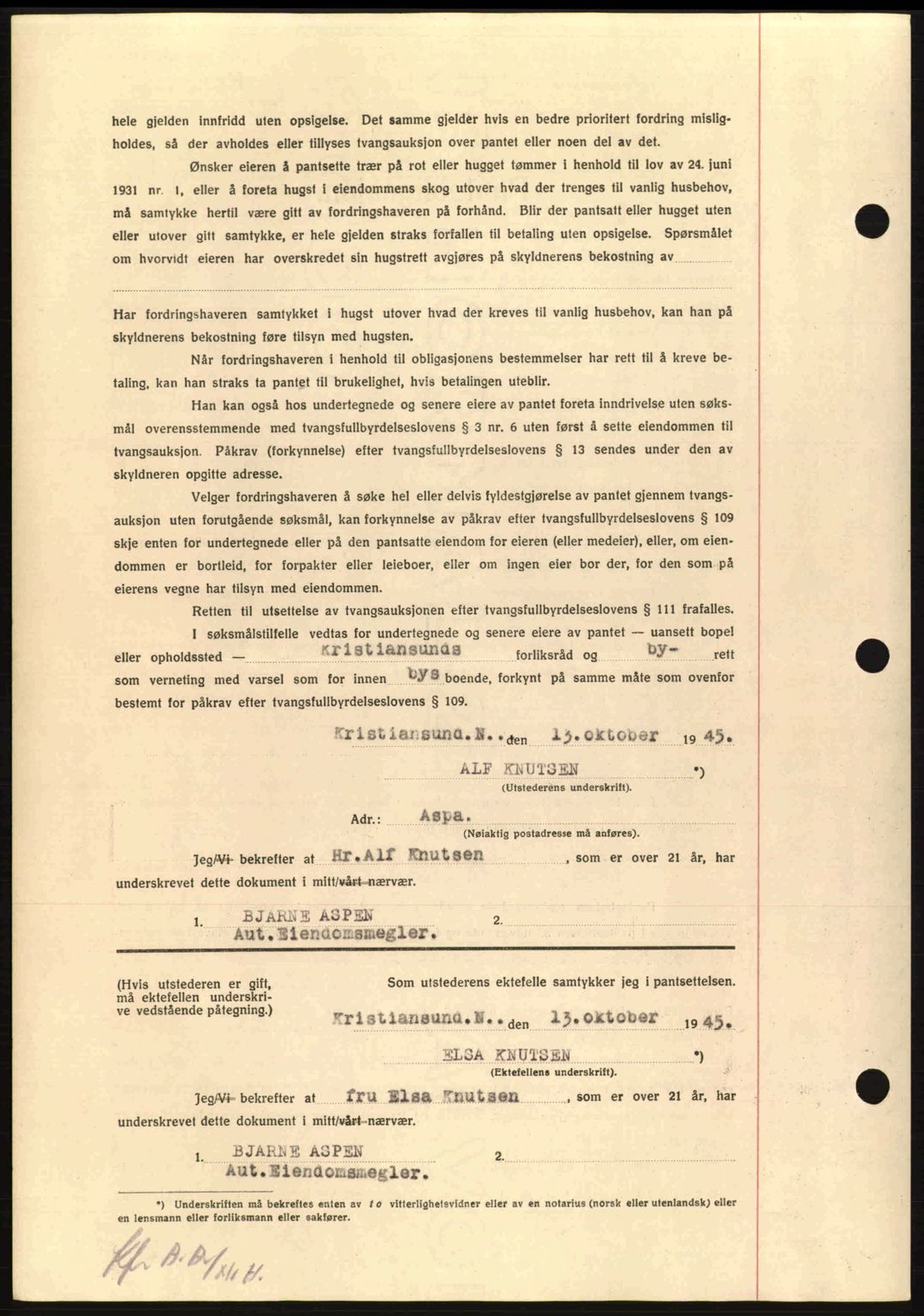 Nordmøre sorenskriveri, AV/SAT-A-4132/1/2/2Ca: Pantebok nr. B93a, 1945-1945, Dagboknr: 1305/1945