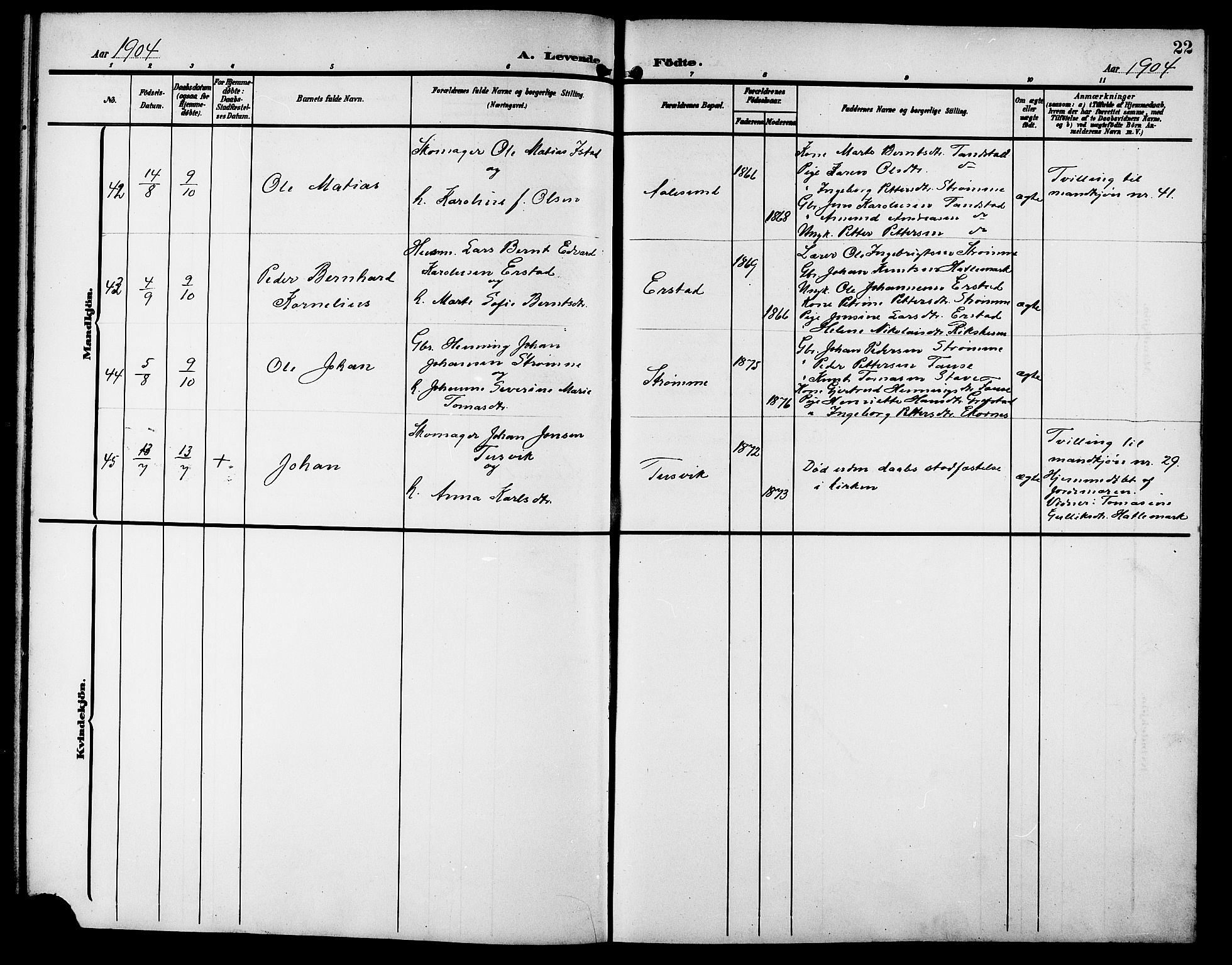 Ministerialprotokoller, klokkerbøker og fødselsregistre - Møre og Romsdal, AV/SAT-A-1454/523/L0341: Klokkerbok nr. 523C04, 1903-1916, s. 22