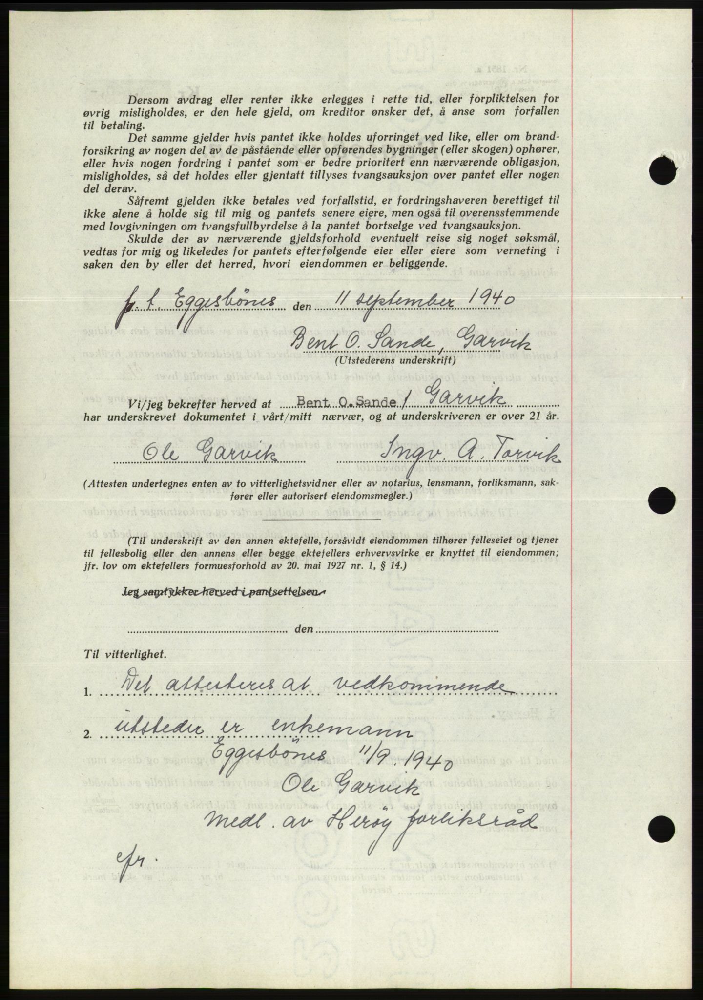 Søre Sunnmøre sorenskriveri, AV/SAT-A-4122/1/2/2C/L0070: Pantebok nr. 64, 1940-1941, Dagboknr: 672/1940