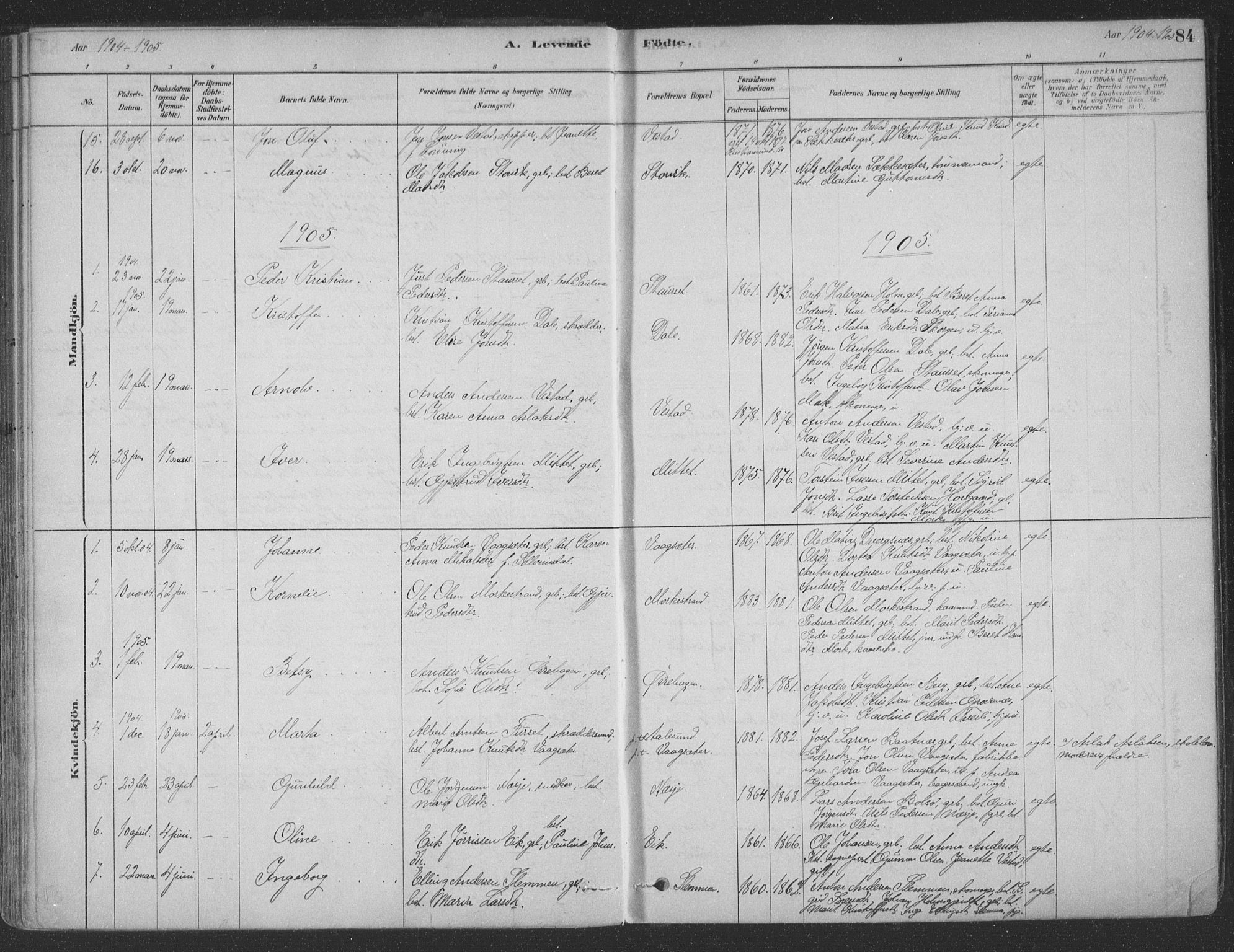 Ministerialprotokoller, klokkerbøker og fødselsregistre - Møre og Romsdal, SAT/A-1454/547/L0604: Ministerialbok nr. 547A06, 1878-1906, s. 84