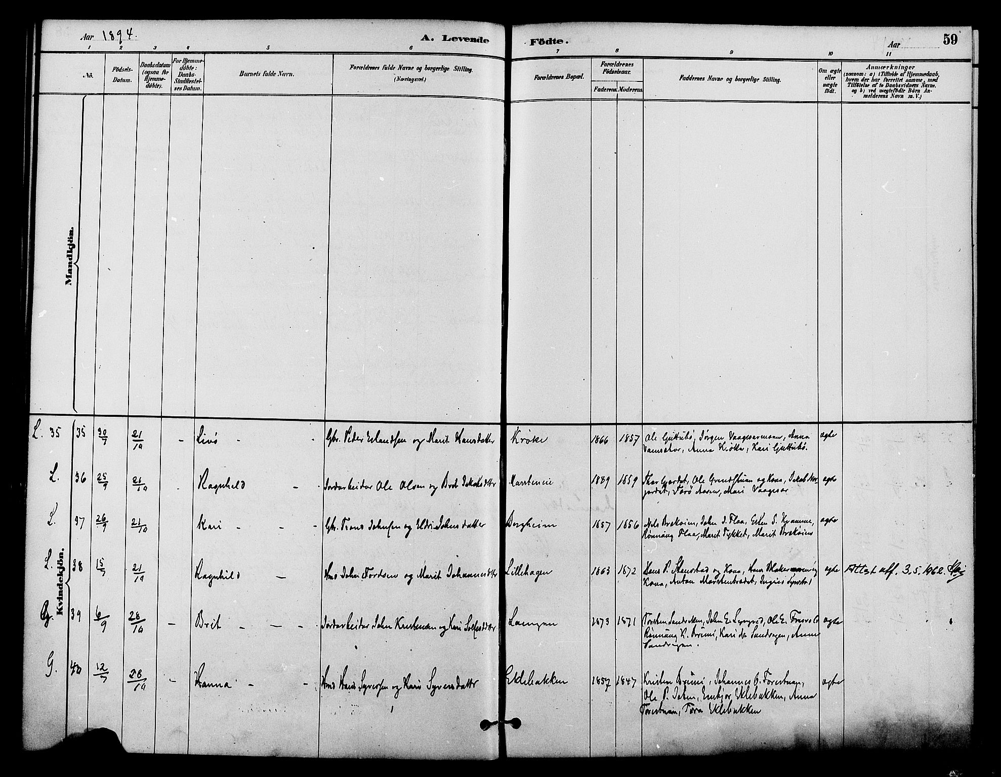 Lom prestekontor, SAH/PREST-070/K/L0008: Ministerialbok nr. 8, 1885-1898, s. 59