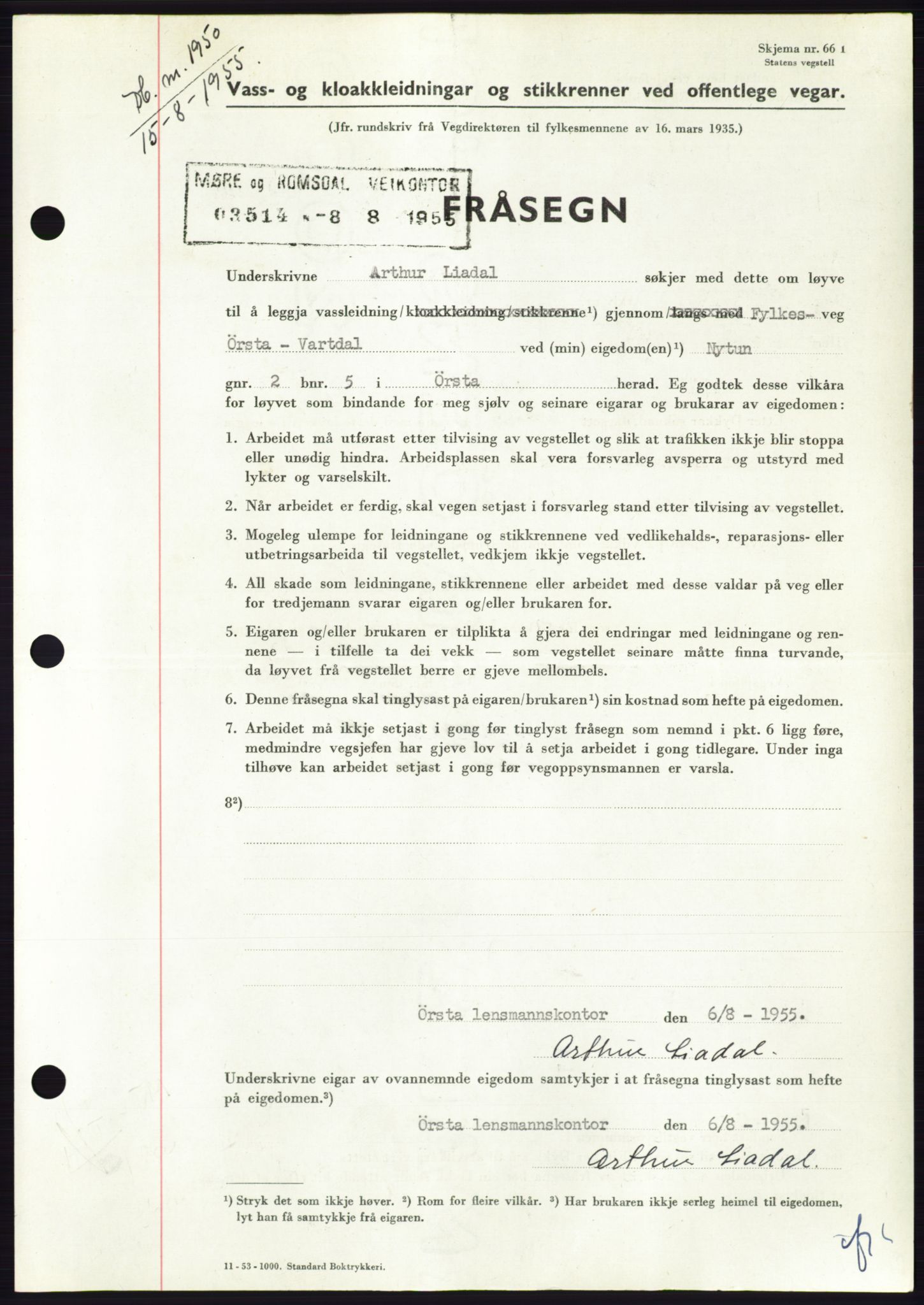 Søre Sunnmøre sorenskriveri, AV/SAT-A-4122/1/2/2C/L0101: Pantebok nr. 27A, 1955-1955, Dagboknr: 1950/1955