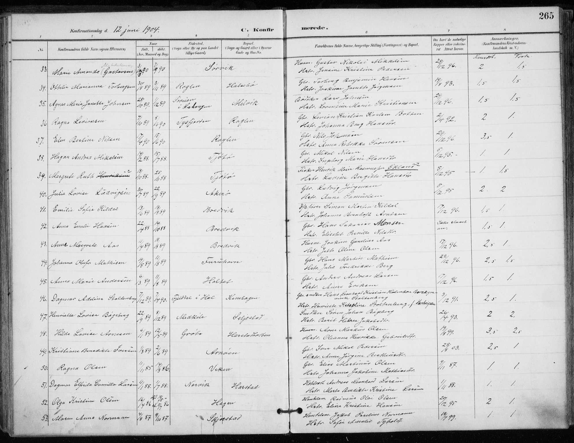 Trondenes sokneprestkontor, AV/SATØ-S-1319/H/Ha/L0017kirke: Ministerialbok nr. 17, 1899-1908, s. 265