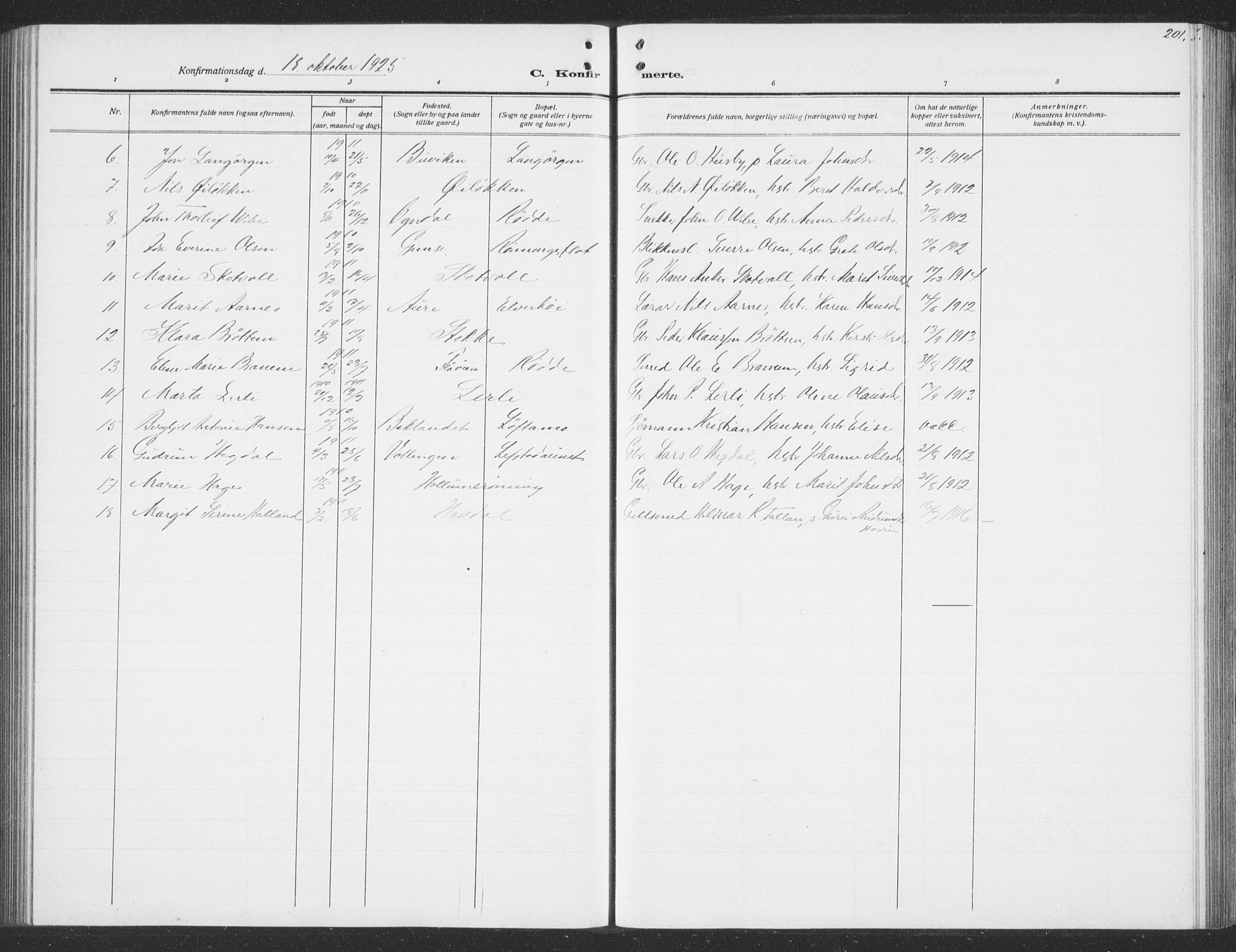 Ministerialprotokoller, klokkerbøker og fødselsregistre - Sør-Trøndelag, AV/SAT-A-1456/691/L1095: Klokkerbok nr. 691C06, 1912-1933, s. 201