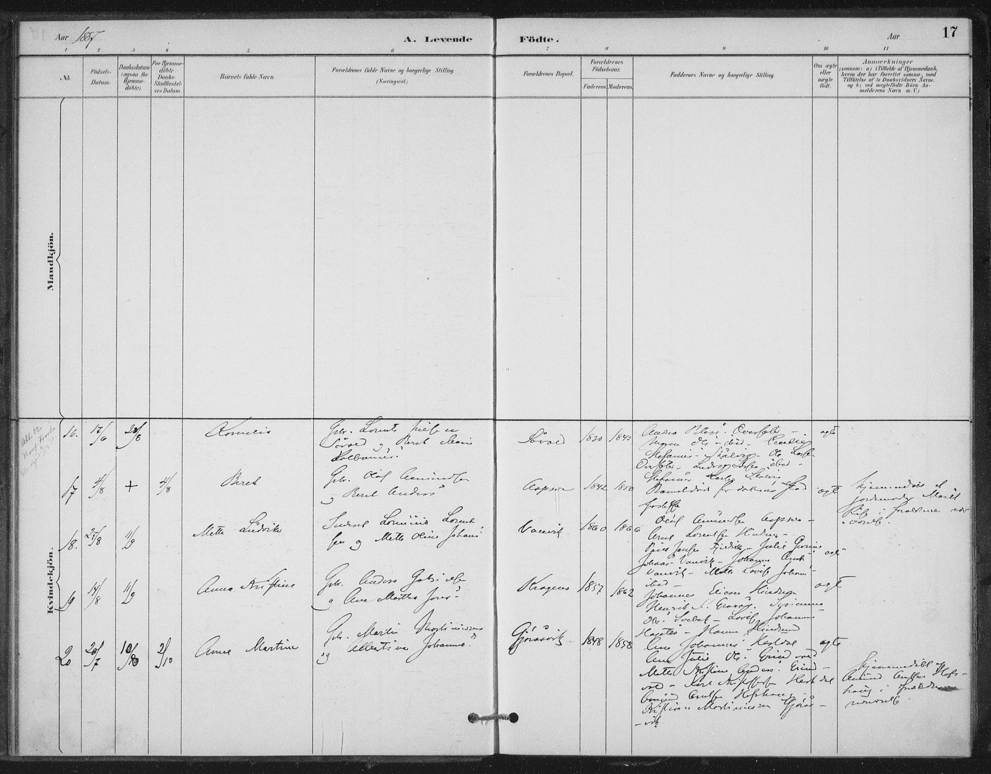 Ministerialprotokoller, klokkerbøker og fødselsregistre - Nord-Trøndelag, SAT/A-1458/702/L0023: Ministerialbok nr. 702A01, 1883-1897, s. 17