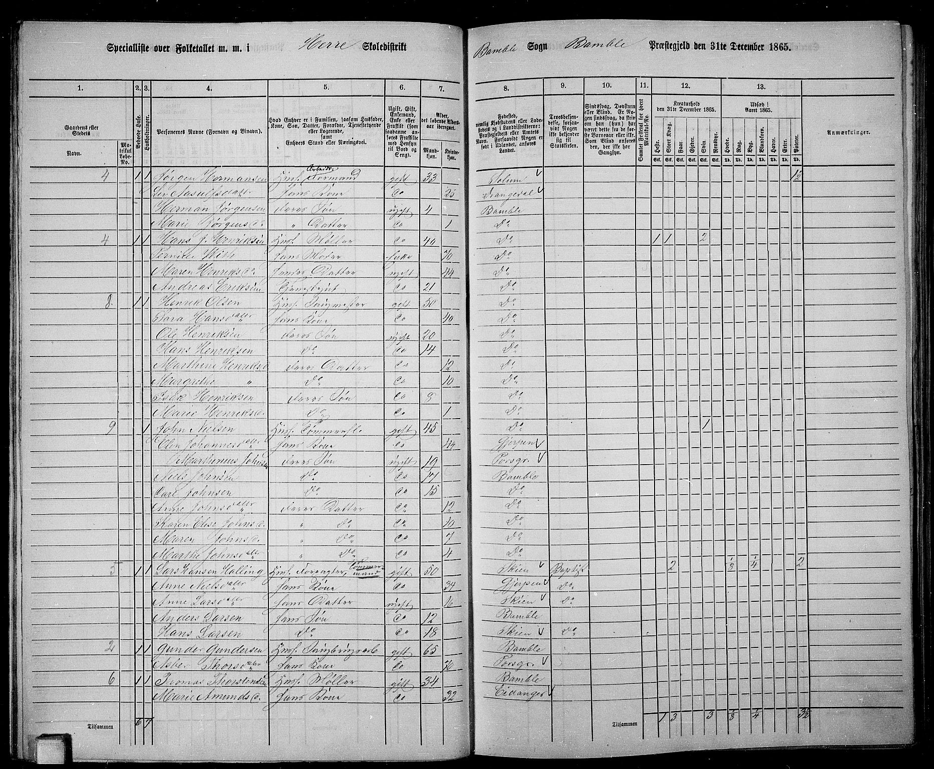 RA, Folketelling 1865 for 0814P Bamble prestegjeld, 1865, s. 41