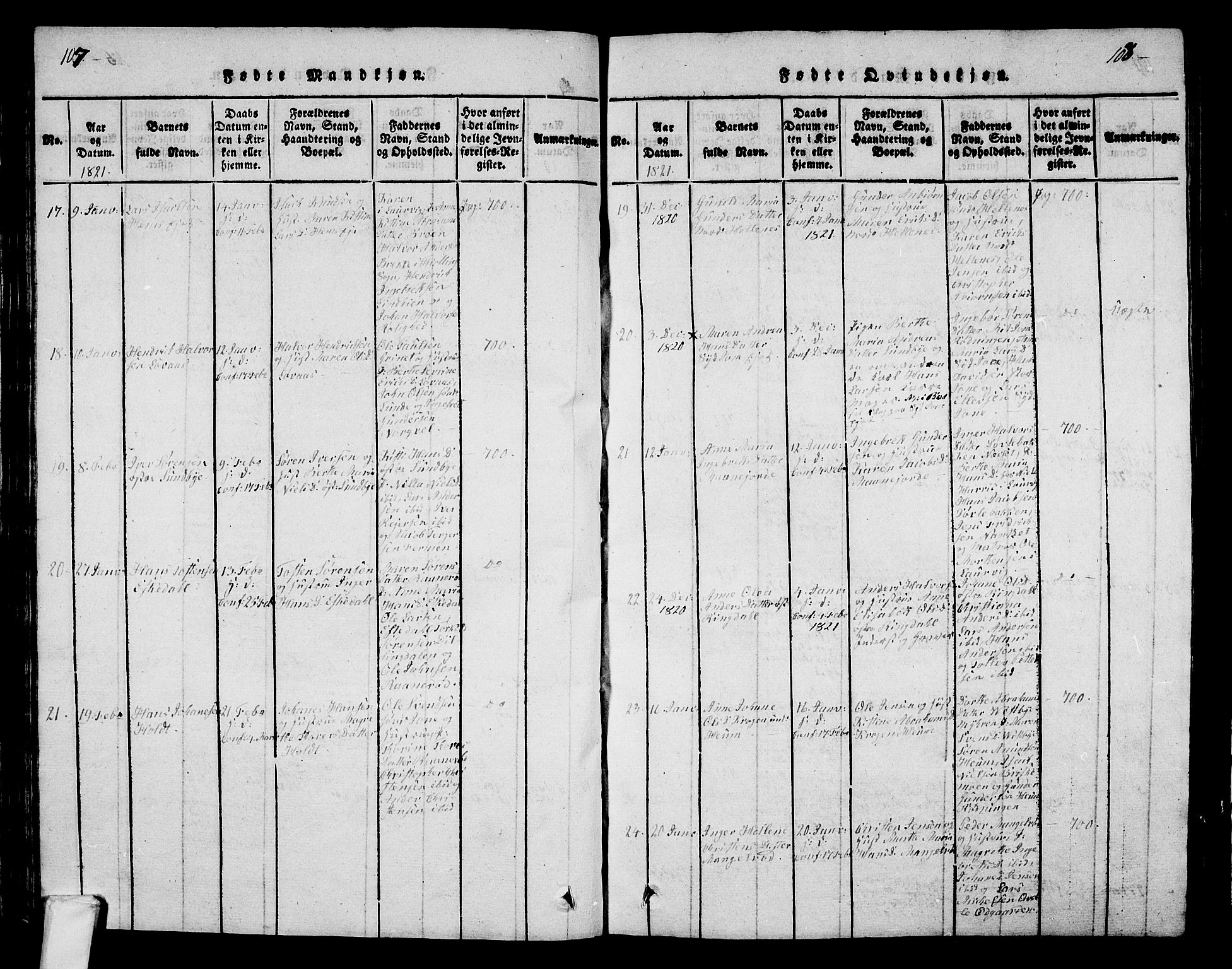 Hedrum kirkebøker, AV/SAKO-A-344/G/Ga/L0003: Klokkerbok nr. I 3, 1817-1835, s. 107-108