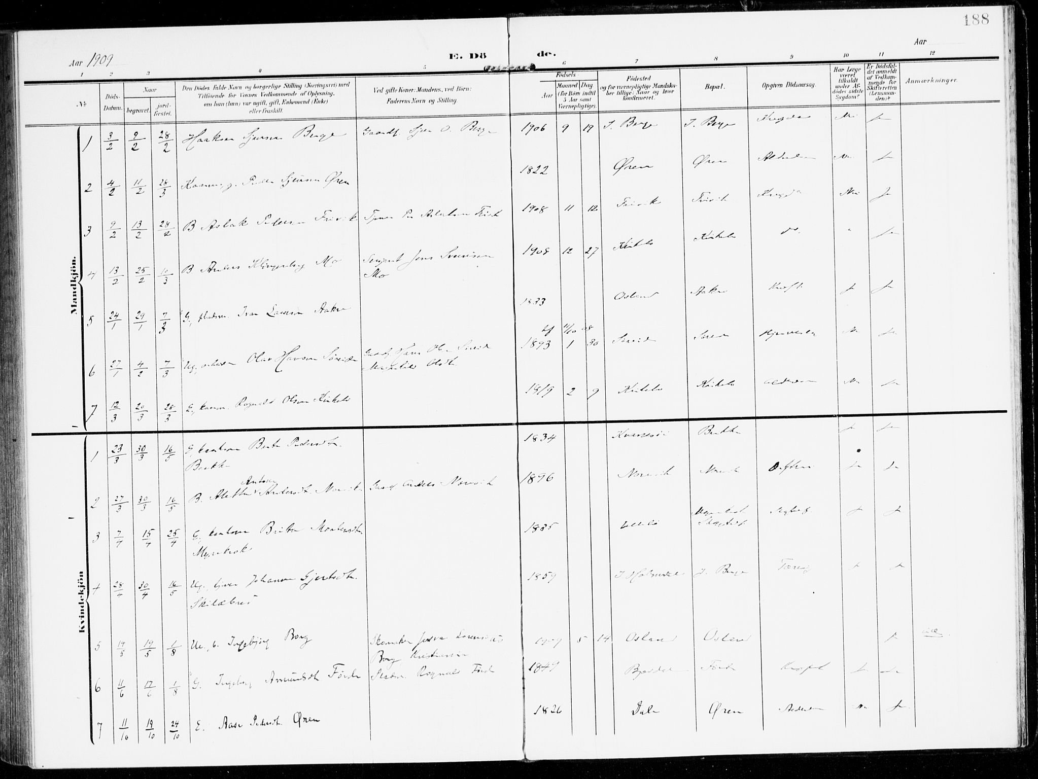 Lavik sokneprestembete, SAB/A-80901: Ministerialbok nr. C 2, 1904-1921, s. 188