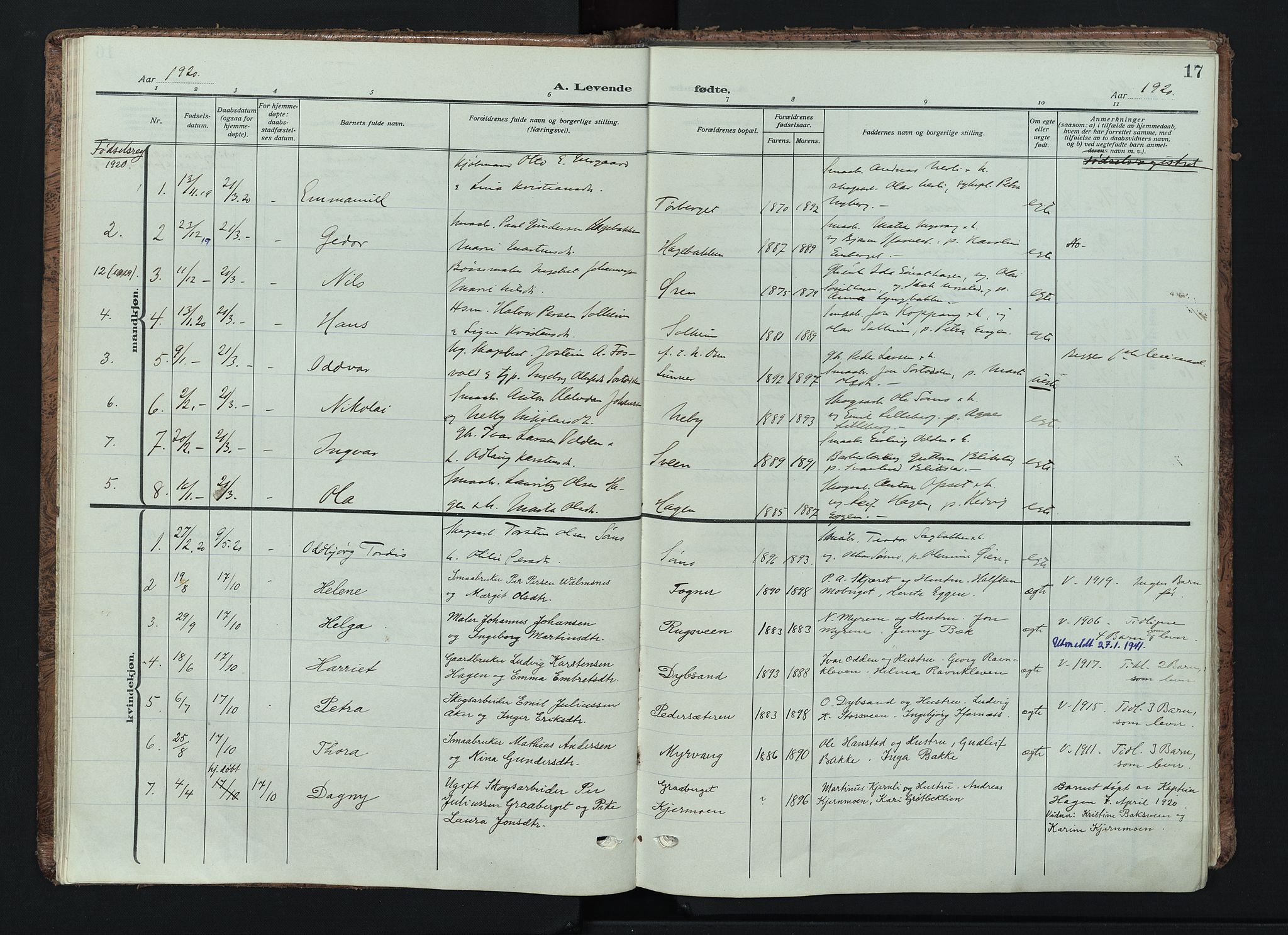 Trysil prestekontor, AV/SAH-PREST-046/H/Ha/Haa/L0016: Ministerialbok nr. 16, 1913-1946, s. 17