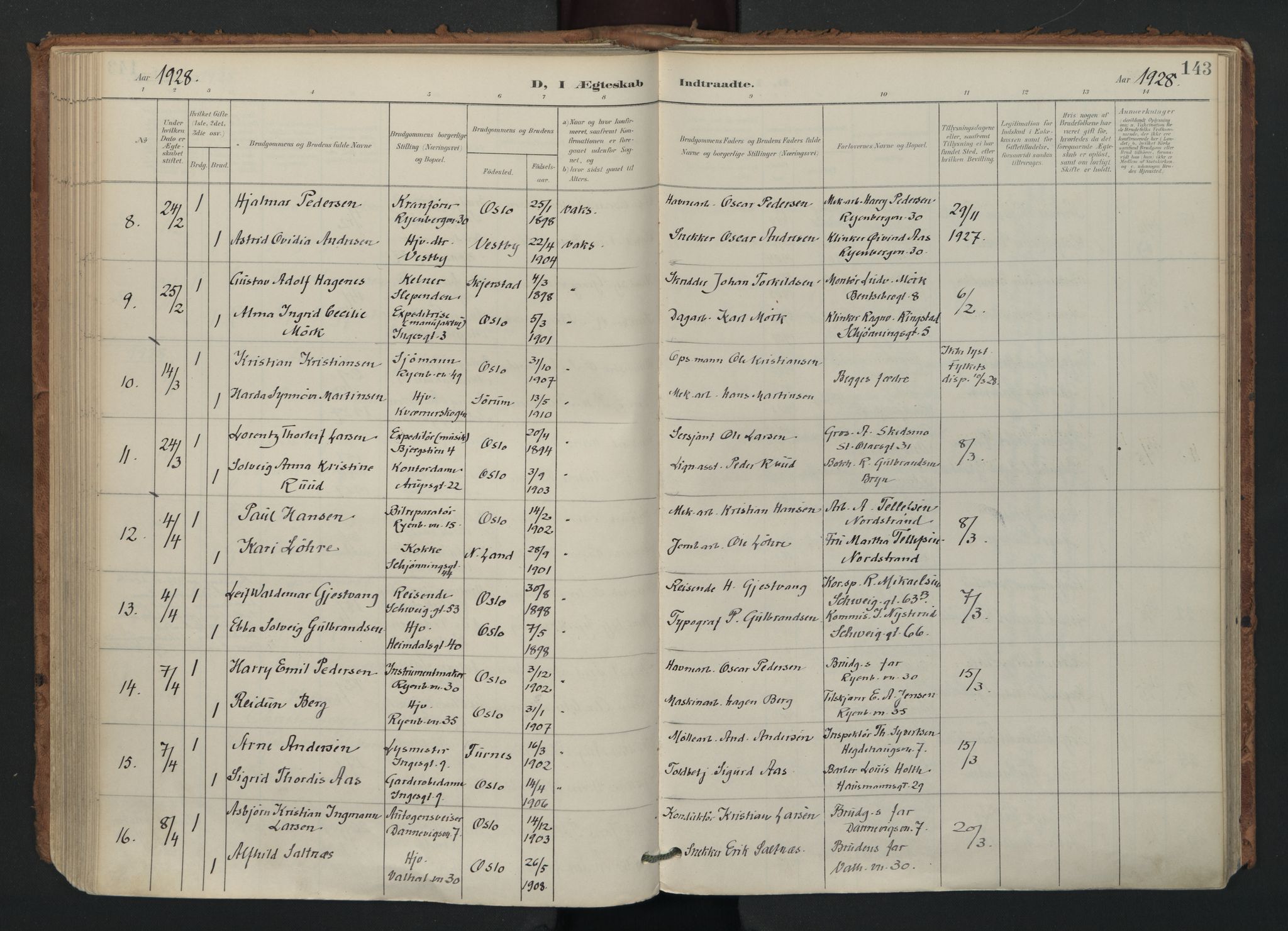 Gamlebyen prestekontor Kirkebøker, AV/SAO-A-10884/F/Fa/L0011: Ministerialbok nr. 11, 1901-1939, s. 143