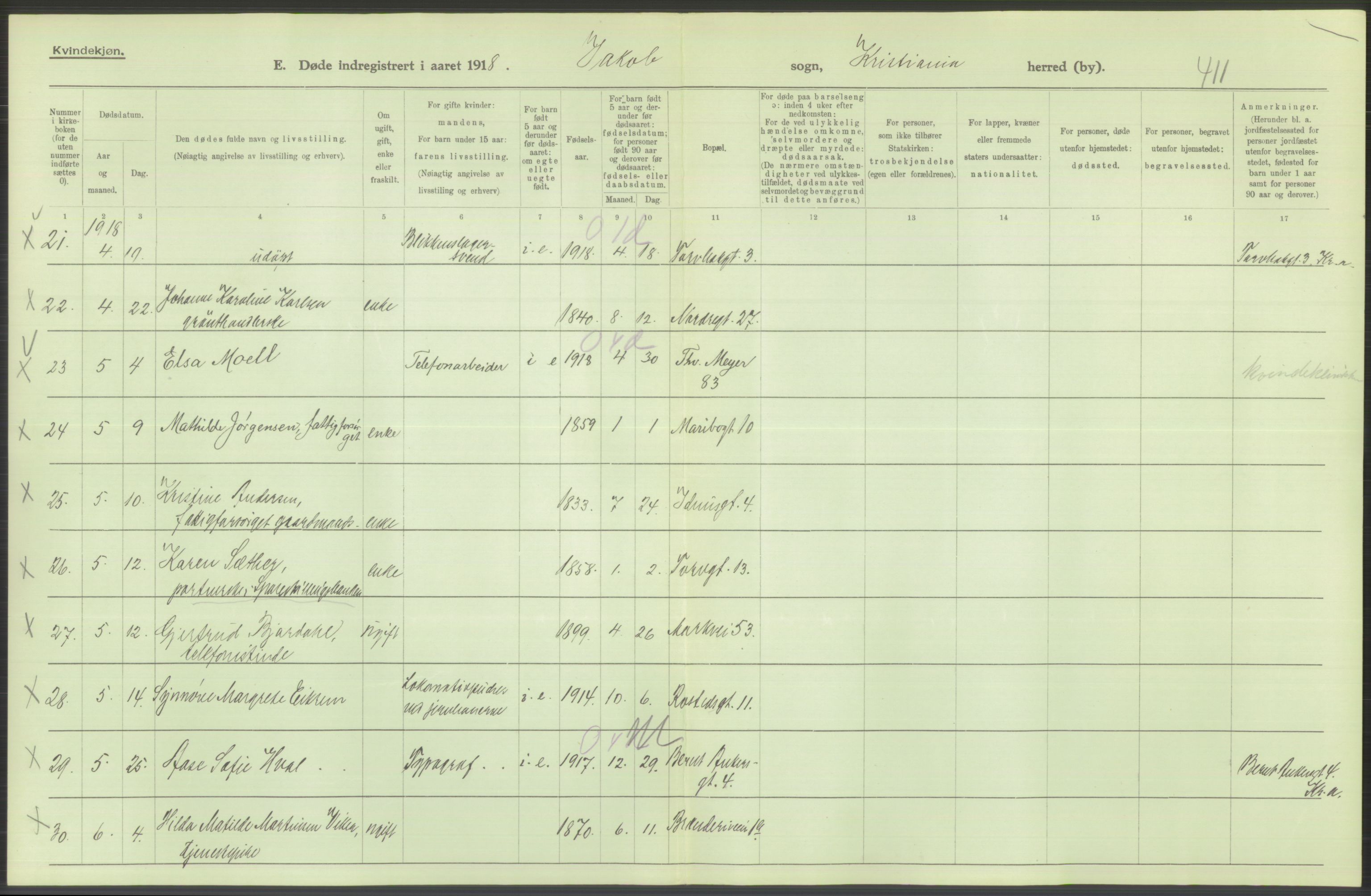 Statistisk sentralbyrå, Sosiodemografiske emner, Befolkning, RA/S-2228/D/Df/Dfb/Dfbh/L0010: Kristiania: Døde, 1918, s. 806