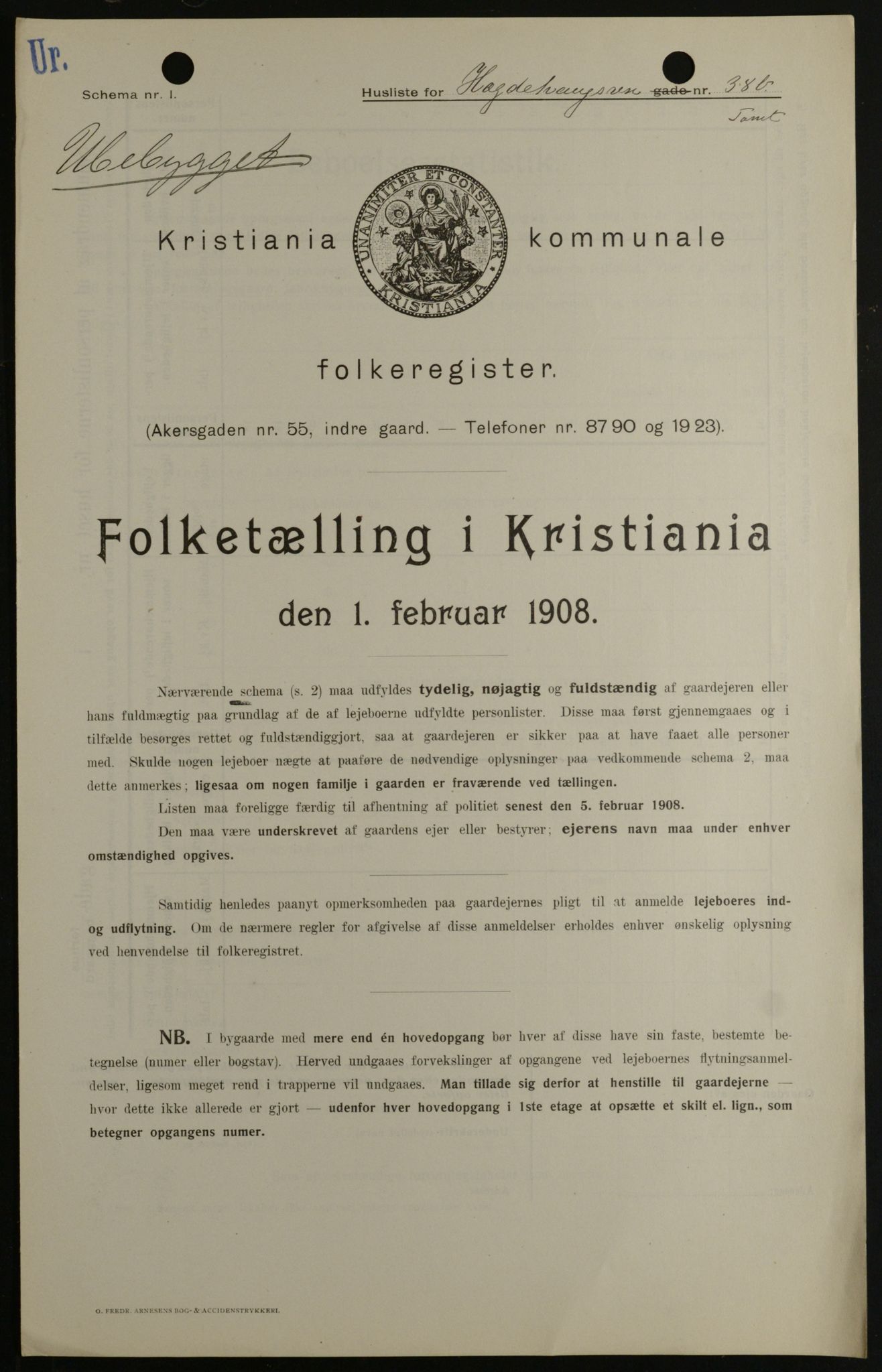 OBA, Kommunal folketelling 1.2.1908 for Kristiania kjøpstad, 1908, s. 32902