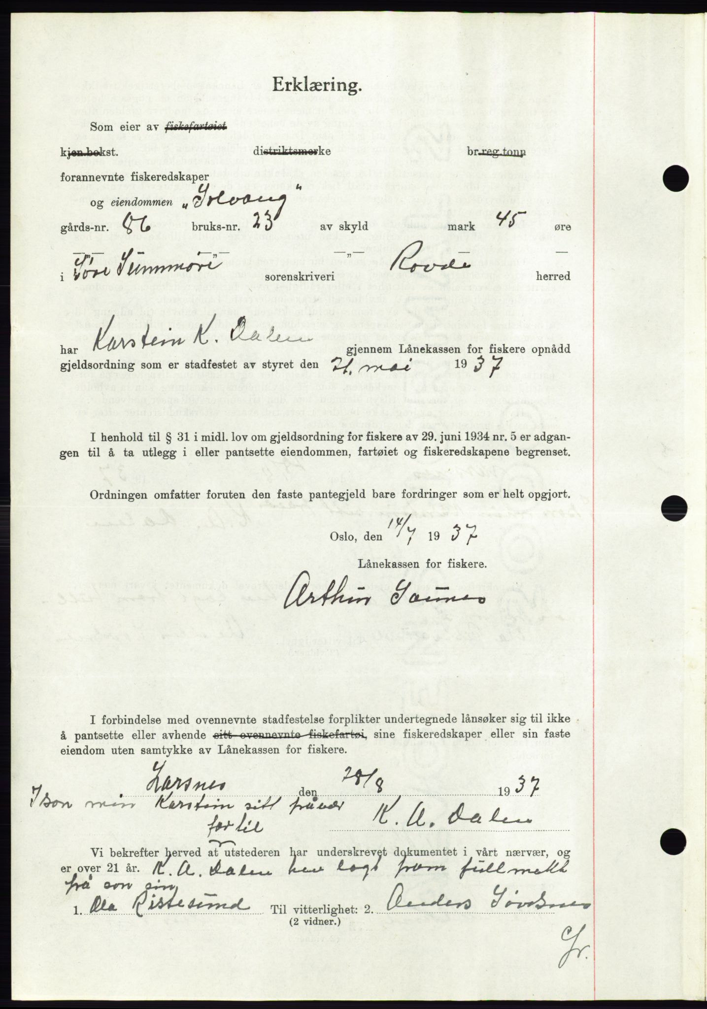 Søre Sunnmøre sorenskriveri, AV/SAT-A-4122/1/2/2C/L0064: Pantebok nr. 58, 1937-1938, Dagboknr: 1776/1937