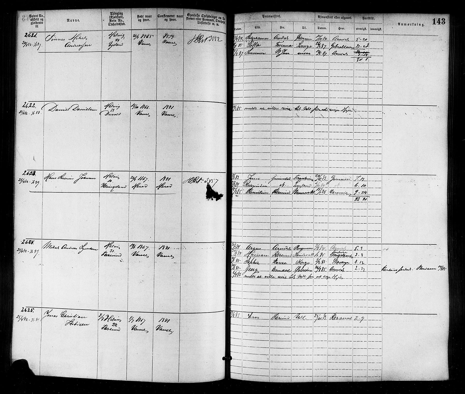 Farsund mønstringskrets, SAK/2031-0017/F/Fa/L0006: Annotasjonsrulle nr 1911-3805 med register, Z-3, 1877-1894, s. 173