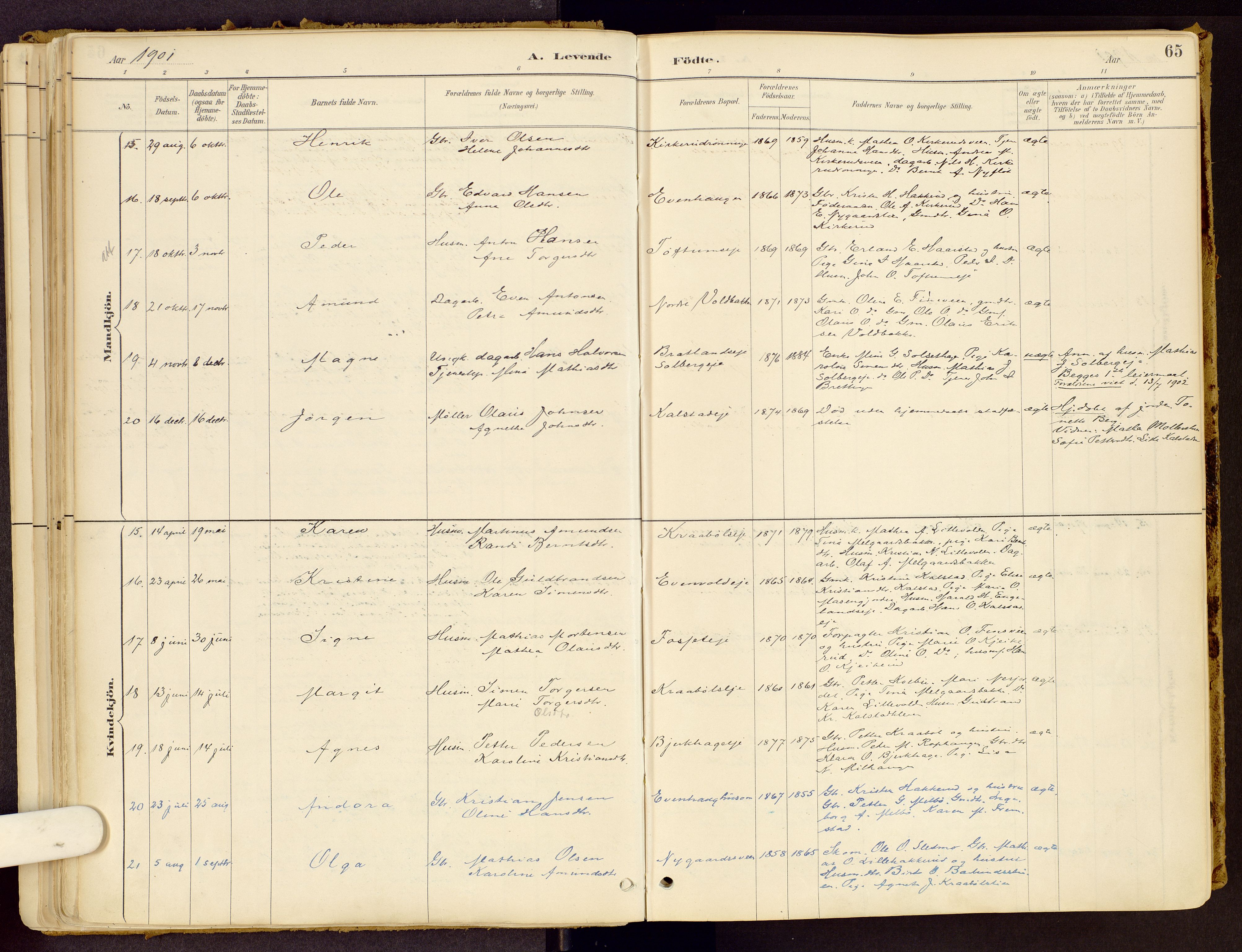 Vestre Gausdal prestekontor, SAH/PREST-094/H/Ha/Haa/L0001: Ministerialbok nr. 1, 1887-1914, s. 65