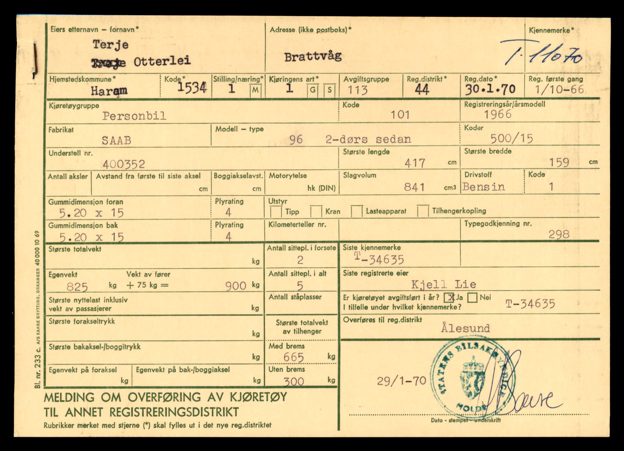 Møre og Romsdal vegkontor - Ålesund trafikkstasjon, AV/SAT-A-4099/F/Fe/L0026: Registreringskort for kjøretøy T 11046 - T 11160, 1927-1998, s. 703