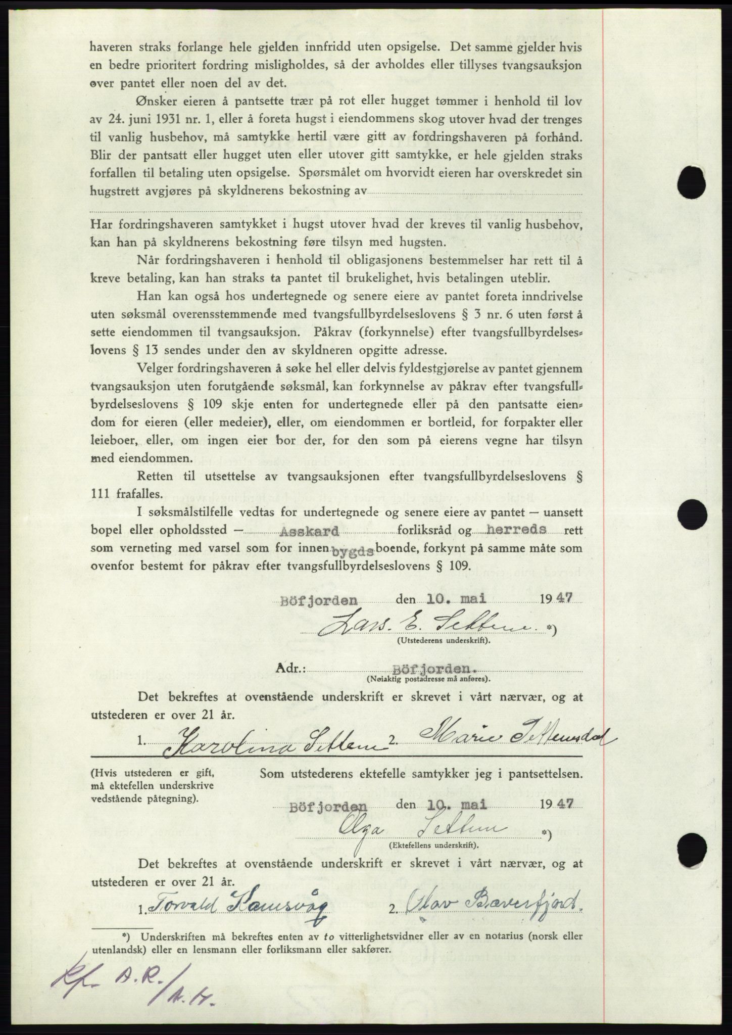 Nordmøre sorenskriveri, AV/SAT-A-4132/1/2/2Ca: Pantebok nr. B96, 1947-1947, Dagboknr: 1073/1947