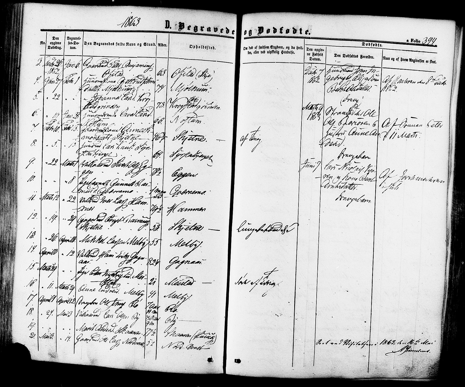 Ministerialprotokoller, klokkerbøker og fødselsregistre - Sør-Trøndelag, SAT/A-1456/665/L0772: Ministerialbok nr. 665A07, 1856-1878, s. 394