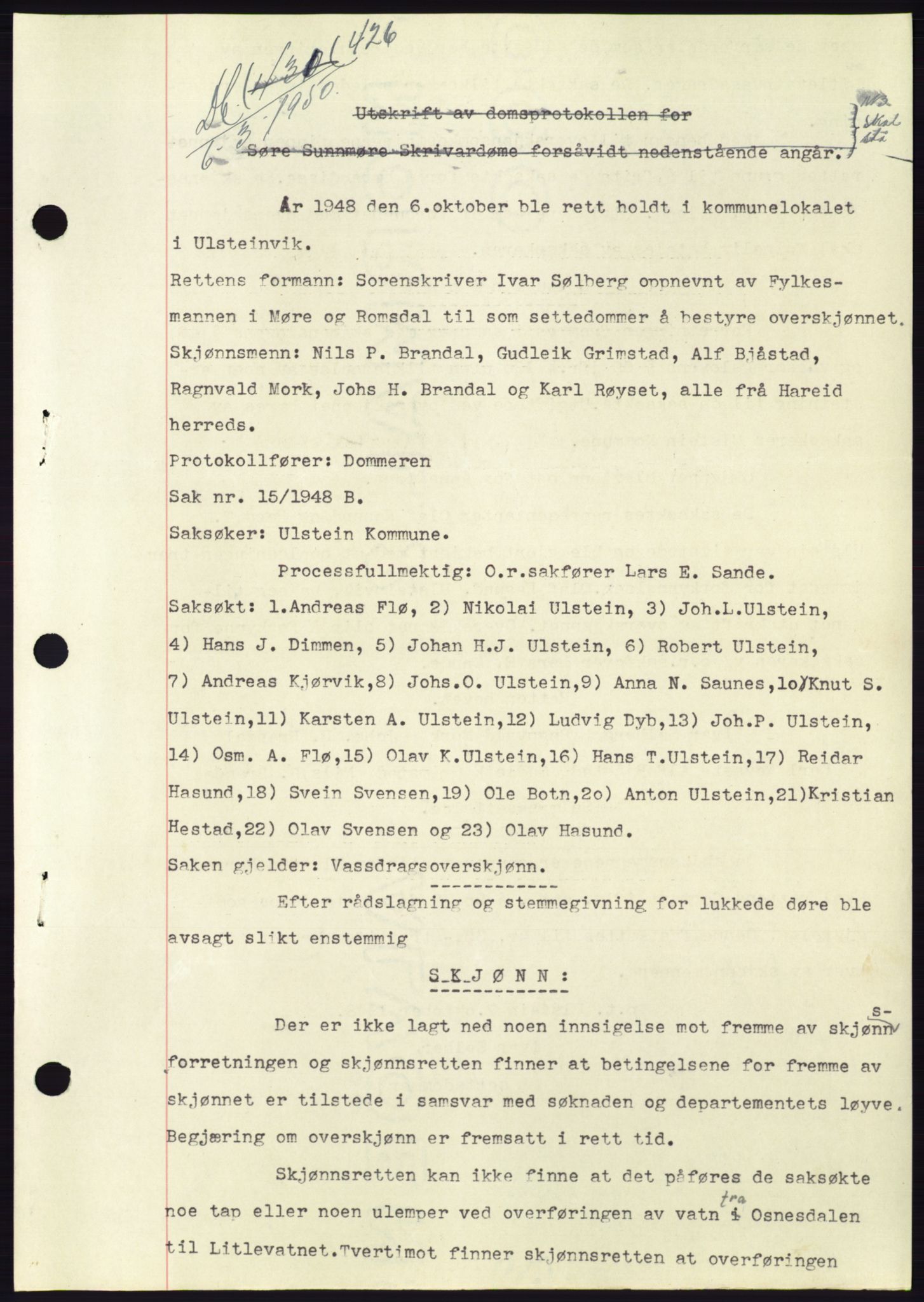 Søre Sunnmøre sorenskriveri, AV/SAT-A-4122/1/2/2C/L0086: Pantebok nr. 12A, 1949-1950, Dagboknr: 426/1950