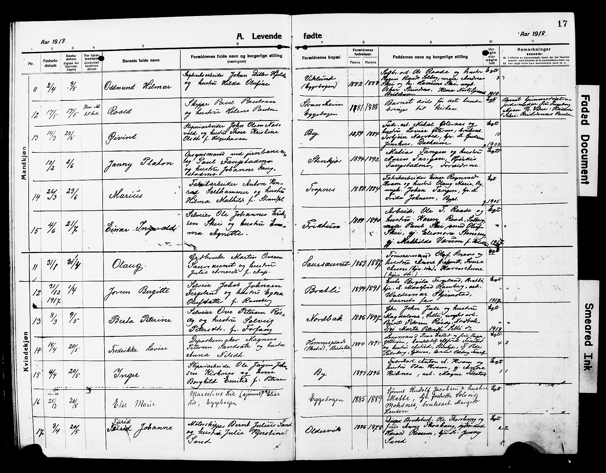 Ministerialprotokoller, klokkerbøker og fødselsregistre - Nord-Trøndelag, SAT/A-1458/740/L0382: Klokkerbok nr. 740C03, 1915-1927, s. 17