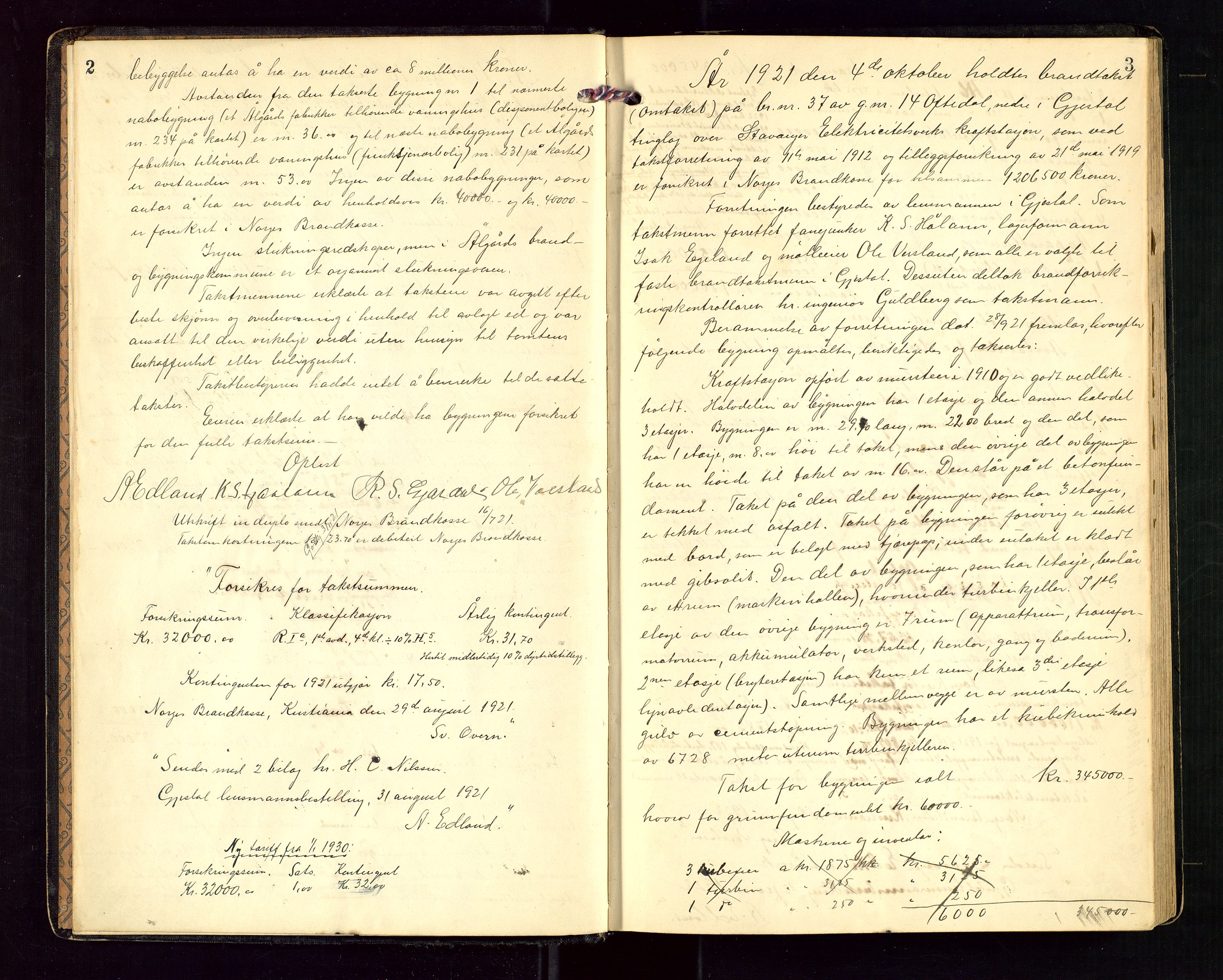 Gjesdal lensmannskontor, AV/SAST-A-100441/Go/L0003: Branntakstprotokoll, 1921-1944, s. 2-3