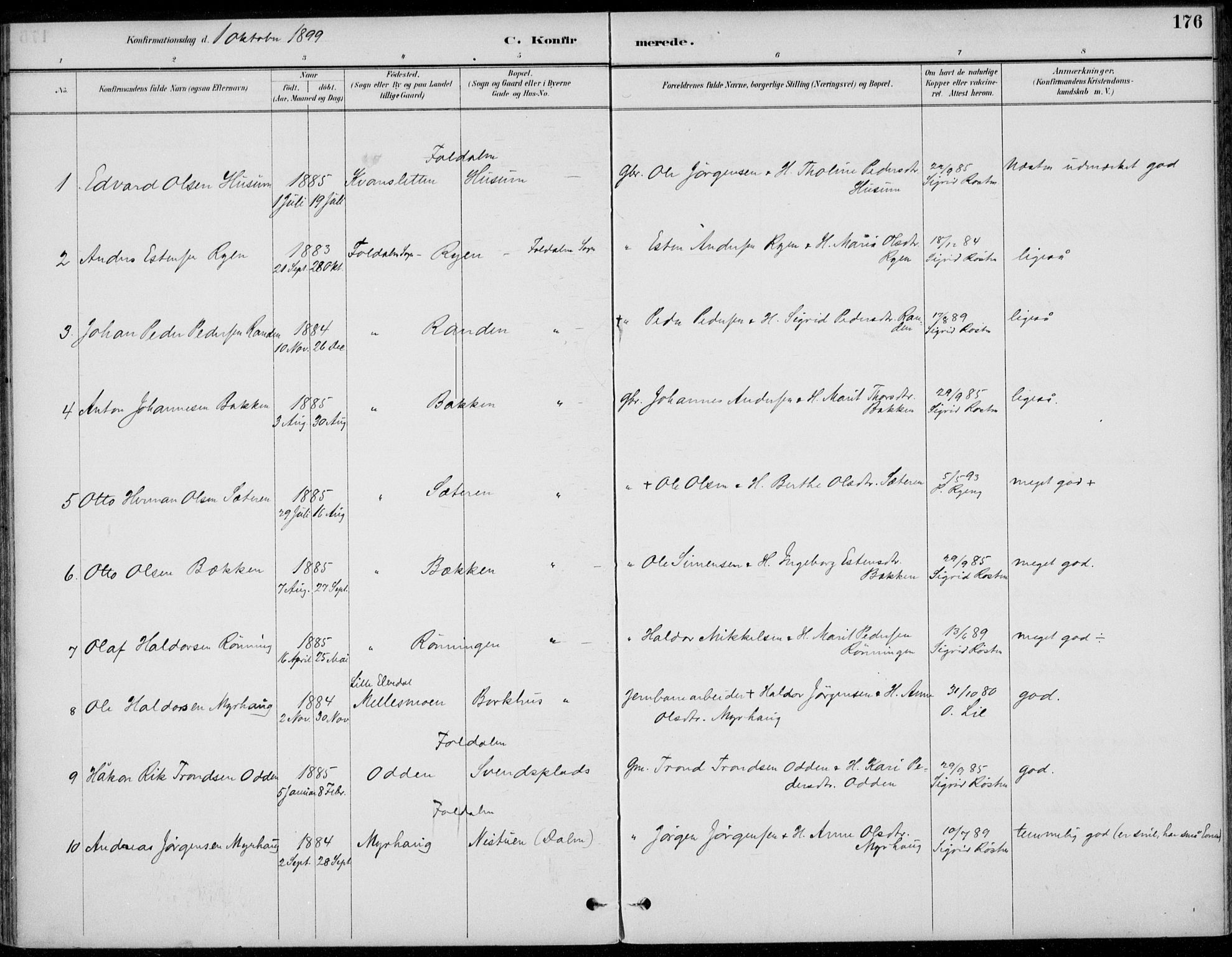 Alvdal prestekontor, AV/SAH-PREST-060/H/Ha/Haa/L0003: Ministerialbok nr. 3, 1886-1912, s. 176