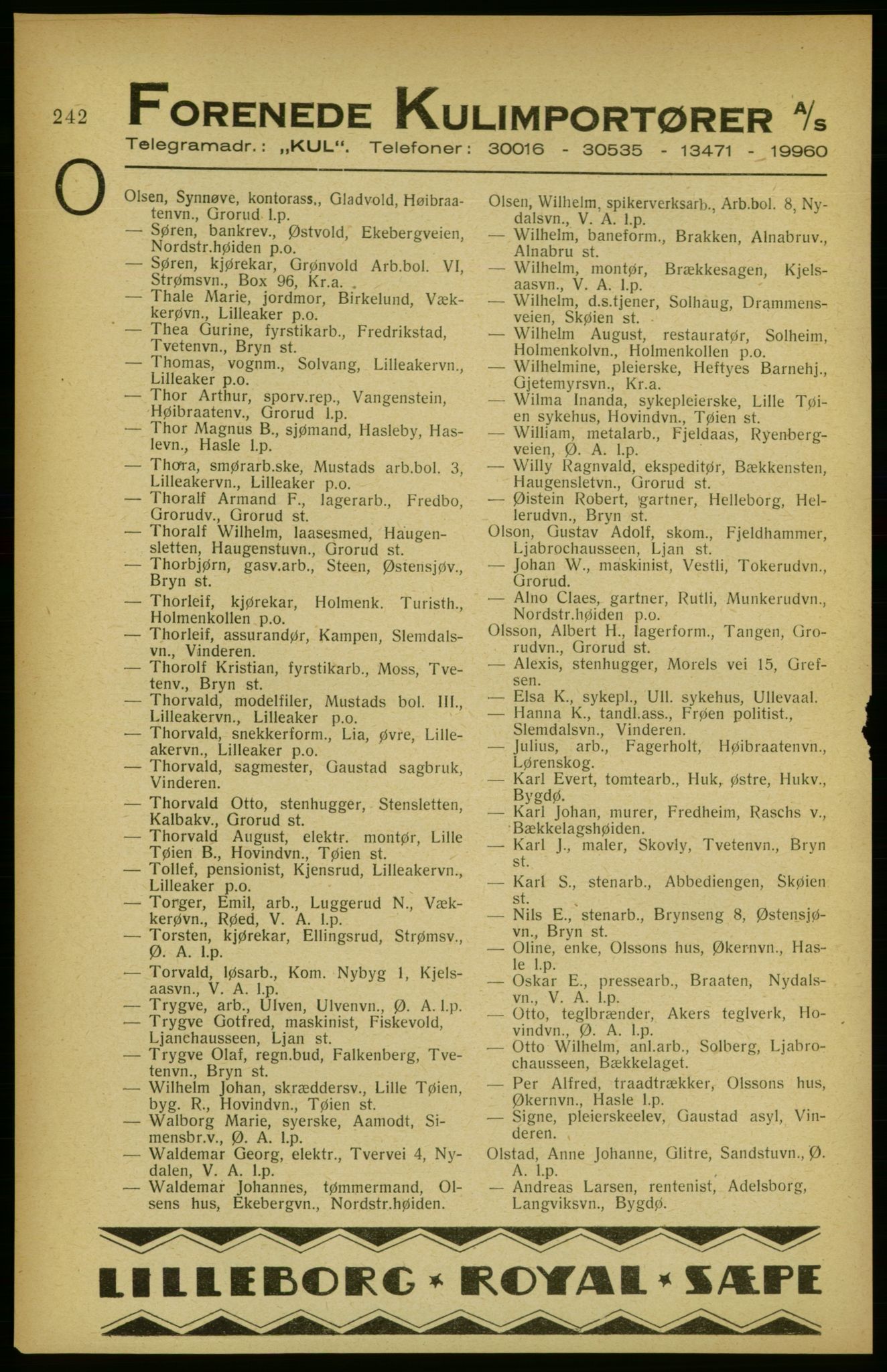 Aker adressebok/adressekalender, PUBL/001/A/002: Akers adressekalender, 1922, s. 242