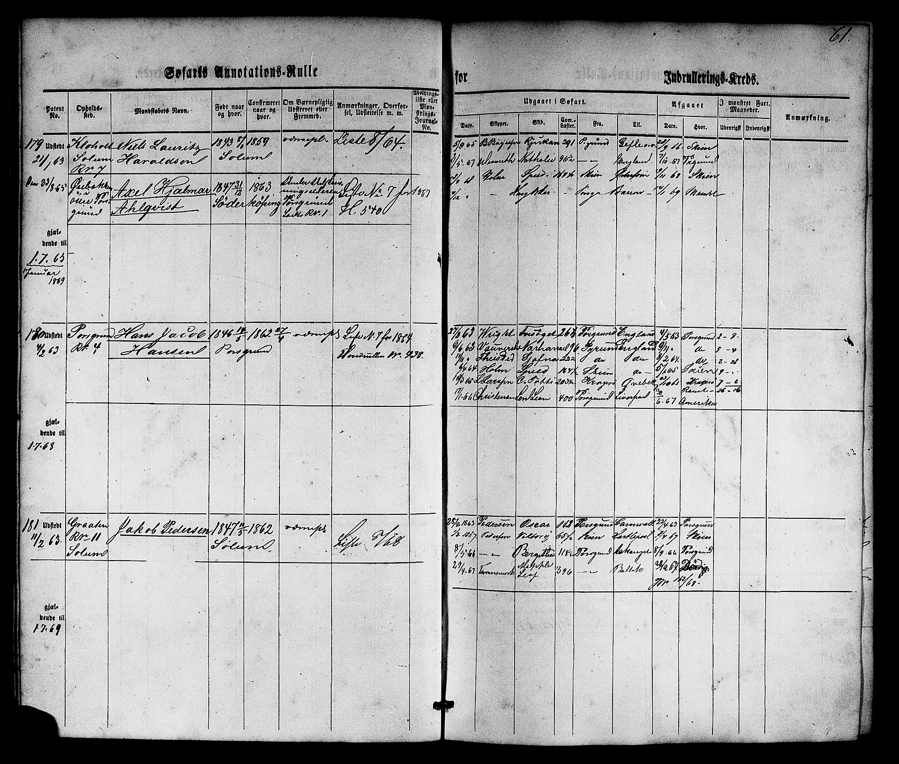 Porsgrunn innrulleringskontor, AV/SAKO-A-829/F/Fb/L0003: Annotasjonsrulle, 1860-1870, s. 89