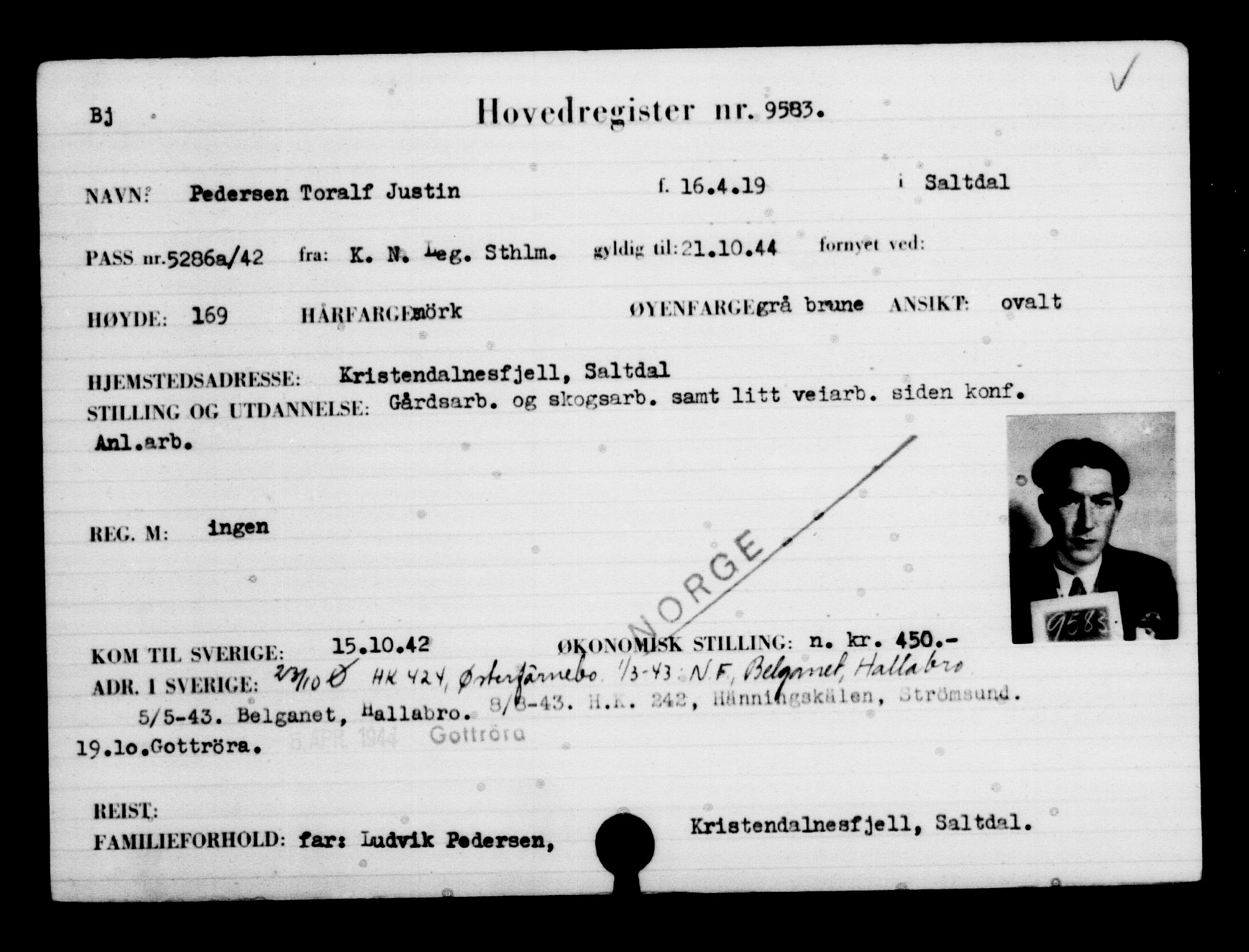Utenriksstasjonene, Legasjonen i Stockholm, Flyktningkontoret, AV/RA-S-6753/V/Va/L0006: Kjesäterkartoteket, flyktninger med registreringsnr. 9400-12711, 1940-1945, s. 202