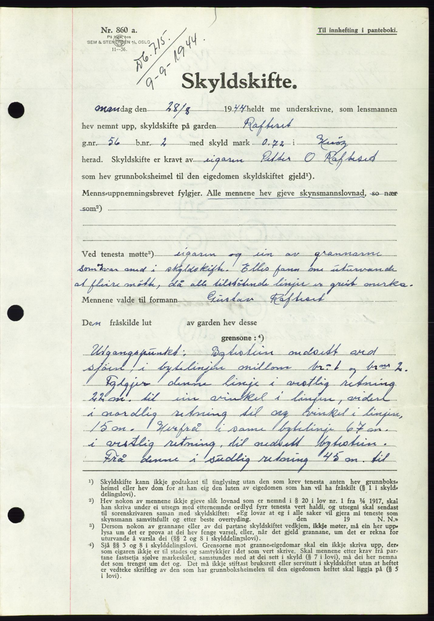 Søre Sunnmøre sorenskriveri, SAT/A-4122/1/2/2C/L0076: Pantebok nr. 2A, 1943-1944, Dagboknr: 715/1944