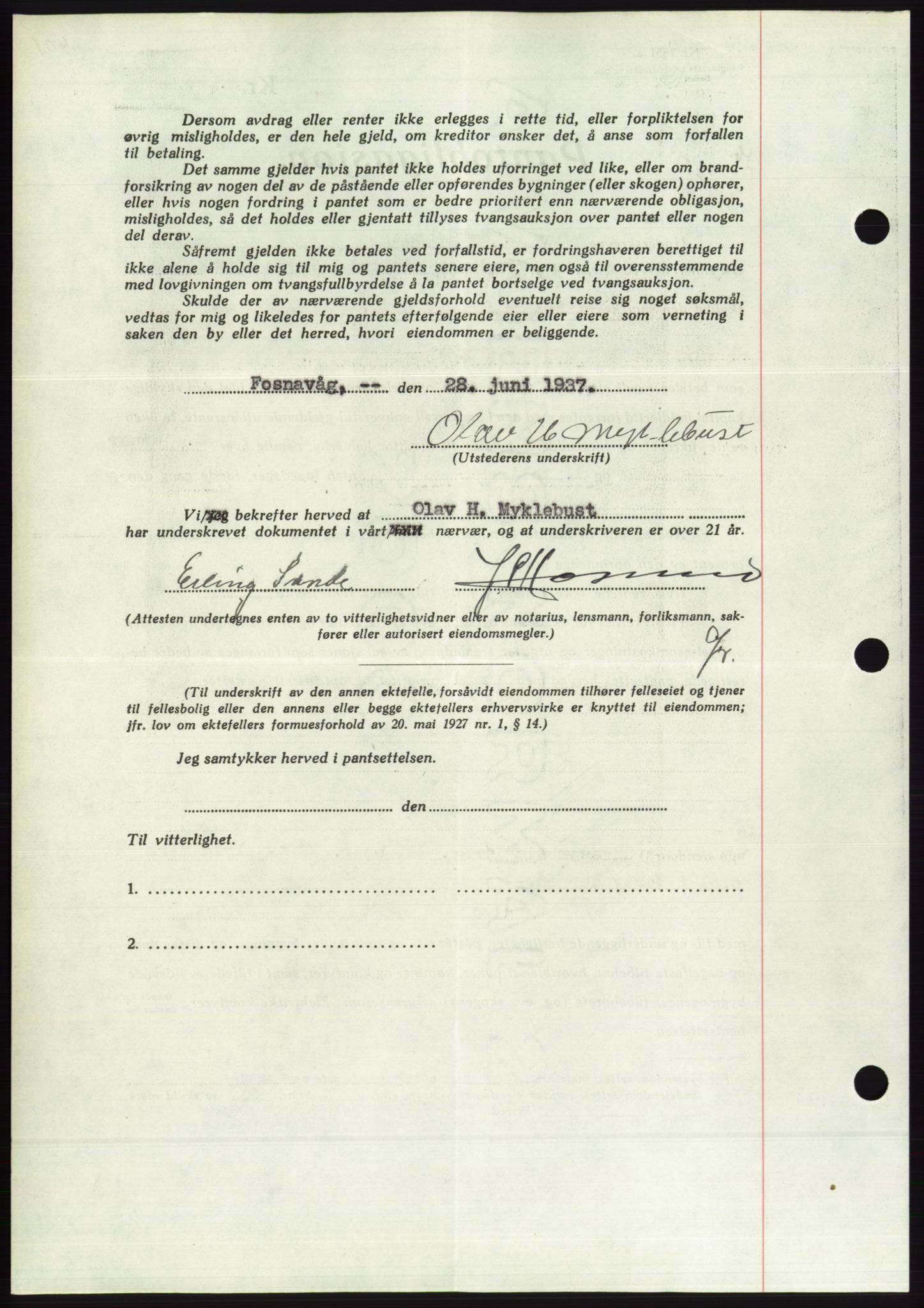 Søre Sunnmøre sorenskriveri, AV/SAT-A-4122/1/2/2C/L0063: Pantebok nr. 57, 1937-1937, Dagboknr: 1071/1937